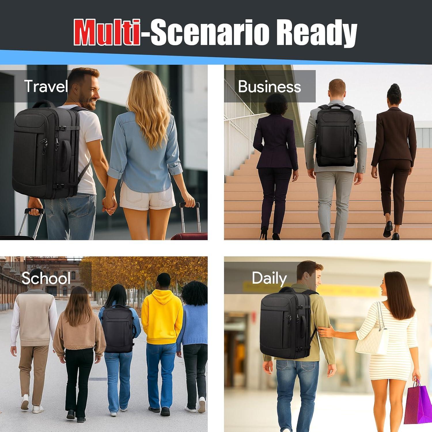 Mochila de Viaje JARWAM 55L Antirrobo Expandible Negra