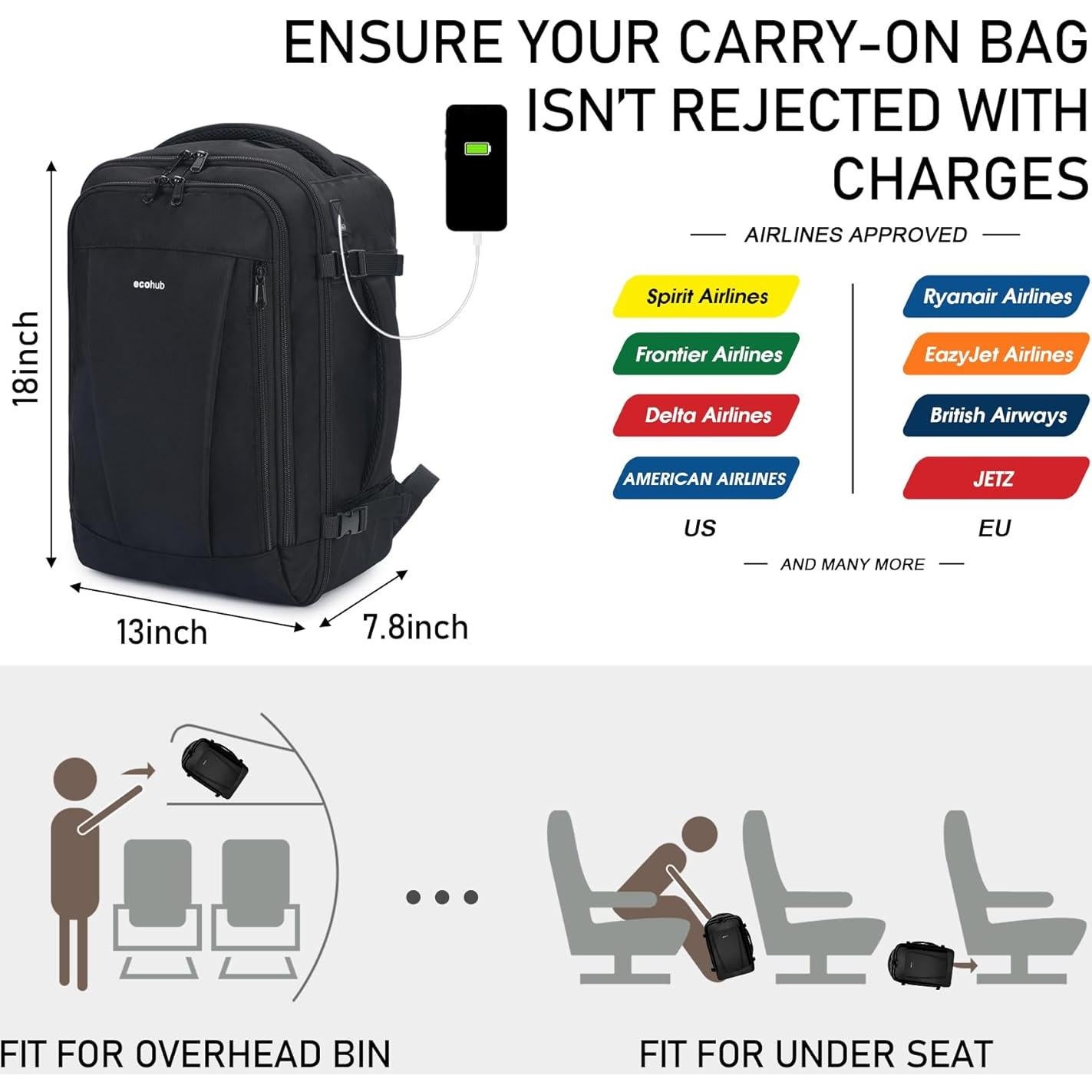 Mochila de Viaje ECOHUB 45.7x33.0 cm 30L Resistente al Agua