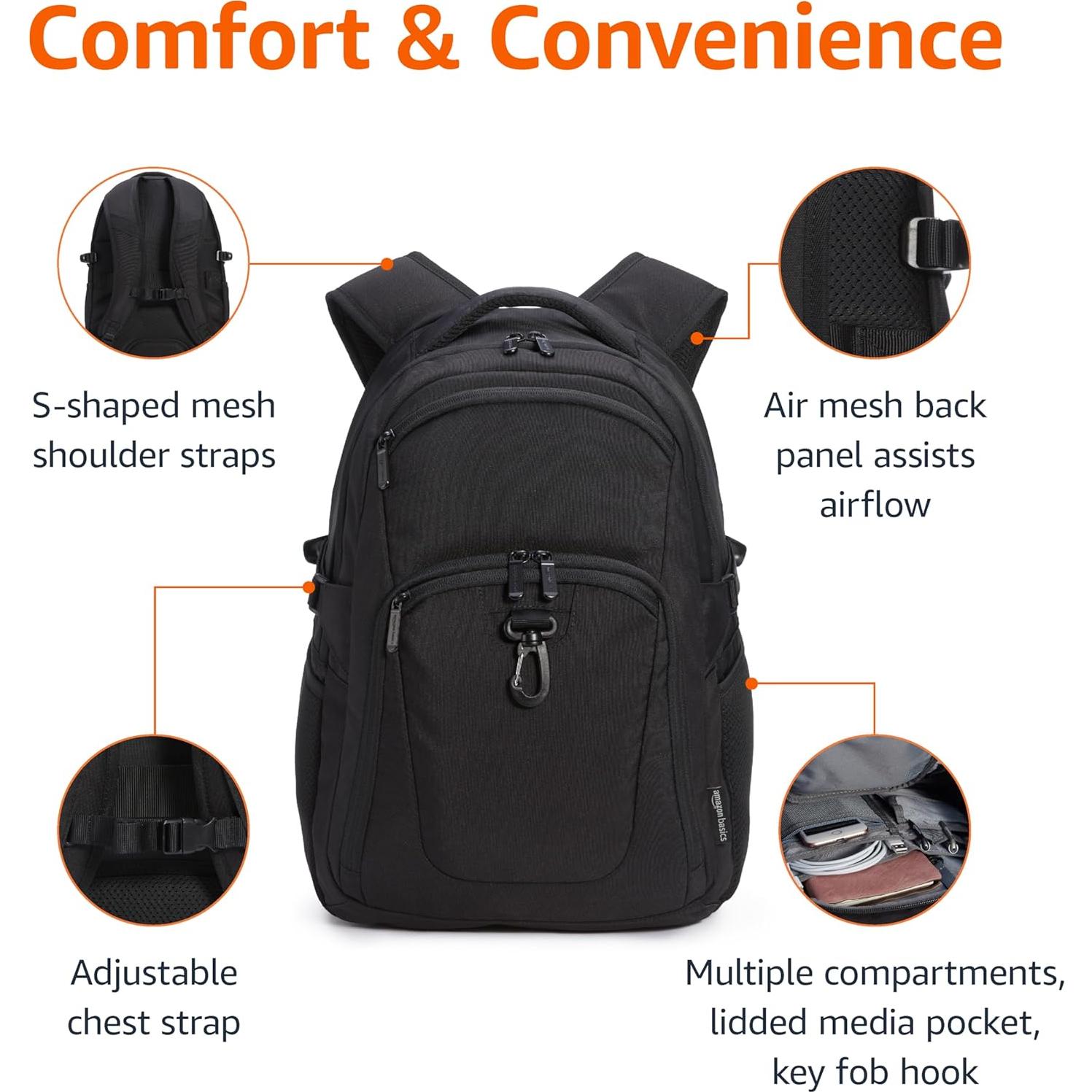 Mochila de Viaje Amazon Basics para Laptop 39.62 cm Negra