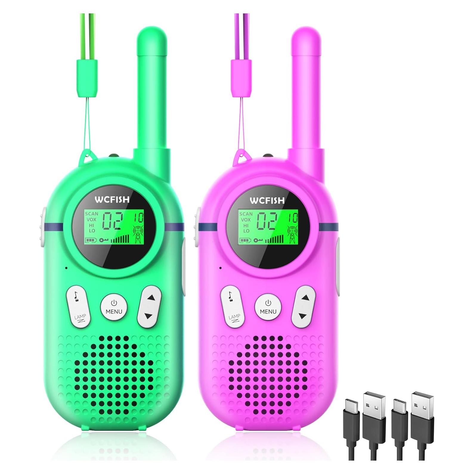 Walkie Talkies Recargables Wcfish para Niños 3Km Verde+Morado