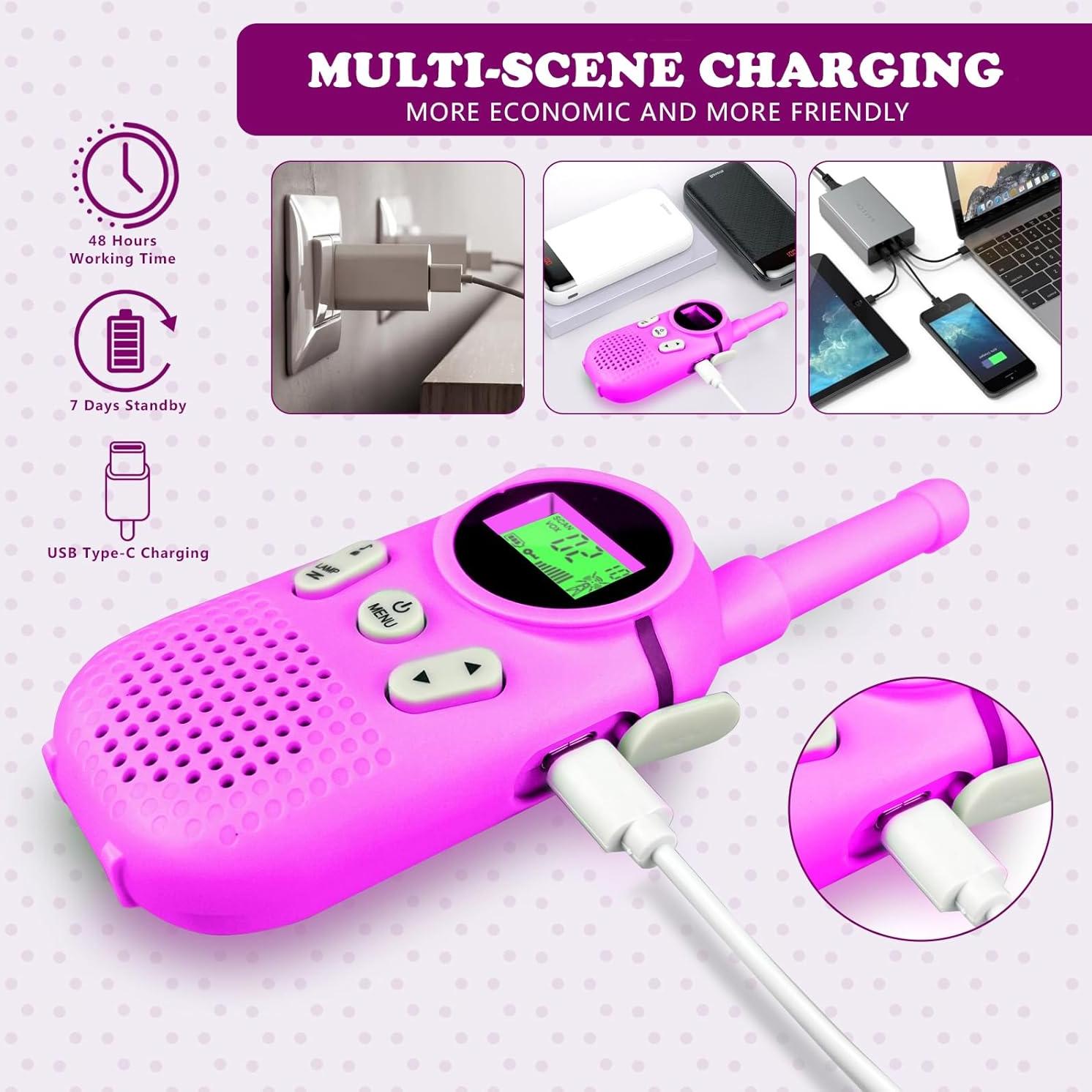 Walkie Talkies Recargables Wcfish para Niños 3Km Verde+Morado