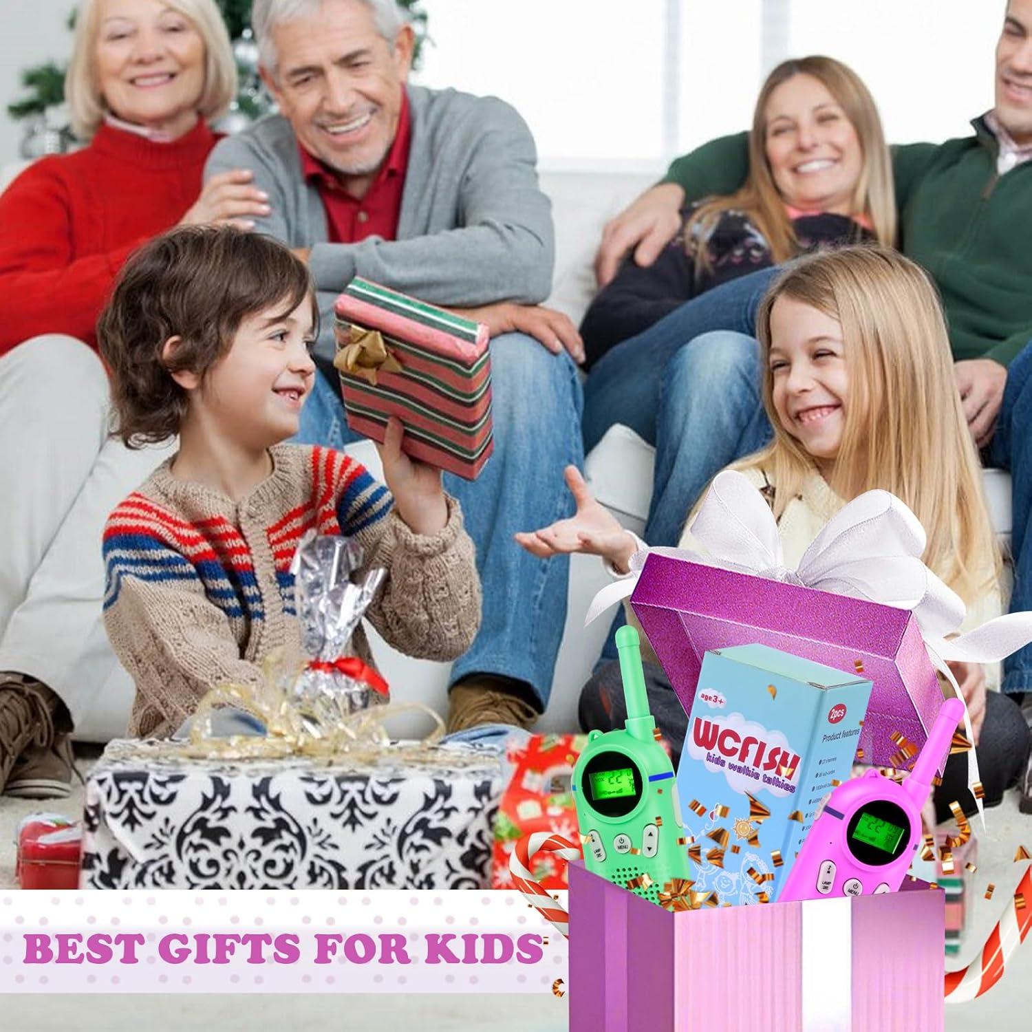 Walkie Talkies Recargables Wcfish para Niños 3Km Verde+Morado