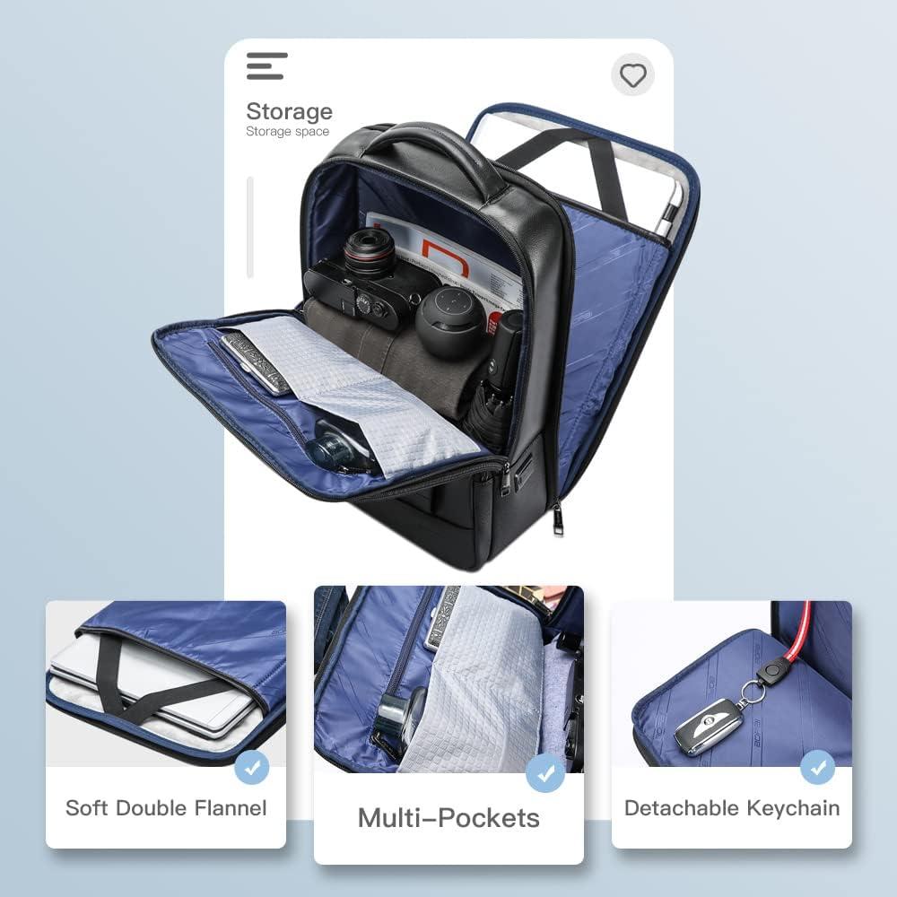 Mochila de Cuero Genuino BOPAI para Laptop 15.6" Antirrobo