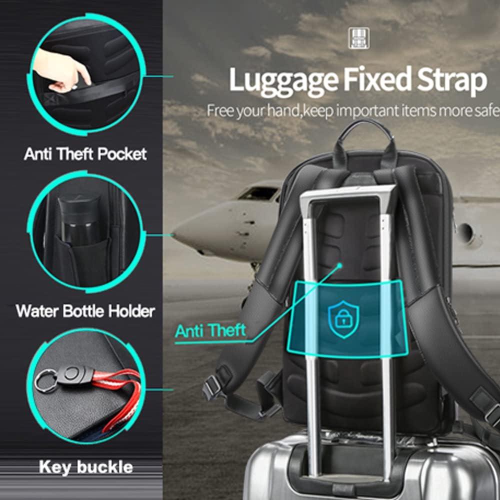 Mochila de Cuero Genuino BOPAI para Laptop 15.6" Antirrobo