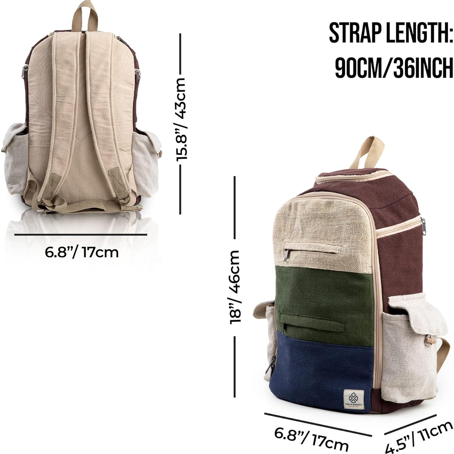 Mochila de Cañamo Ecológica Unisex 30L Freakmandu - 8 Bolsillos