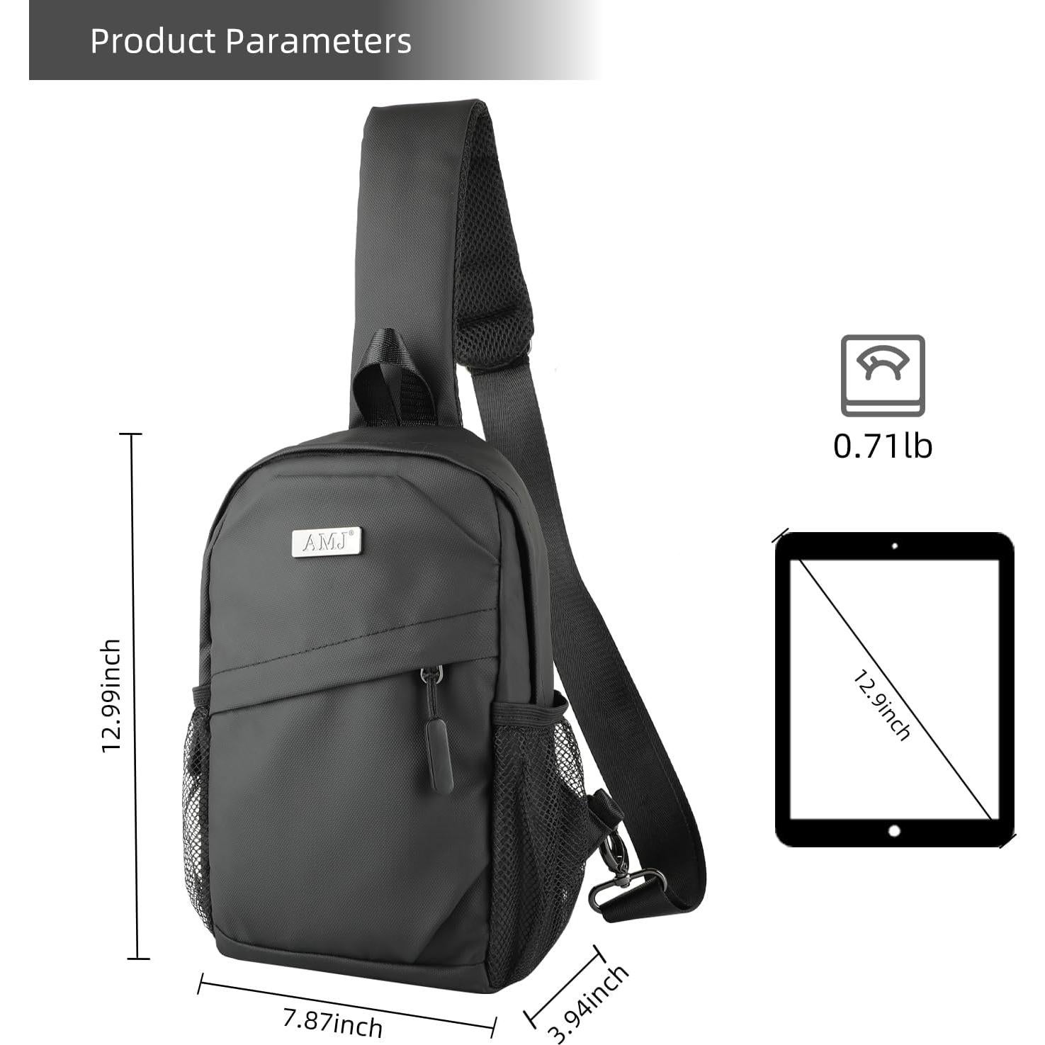 Bolso Cruzado Pequeño AMJ Negro para Hombre y Mujer