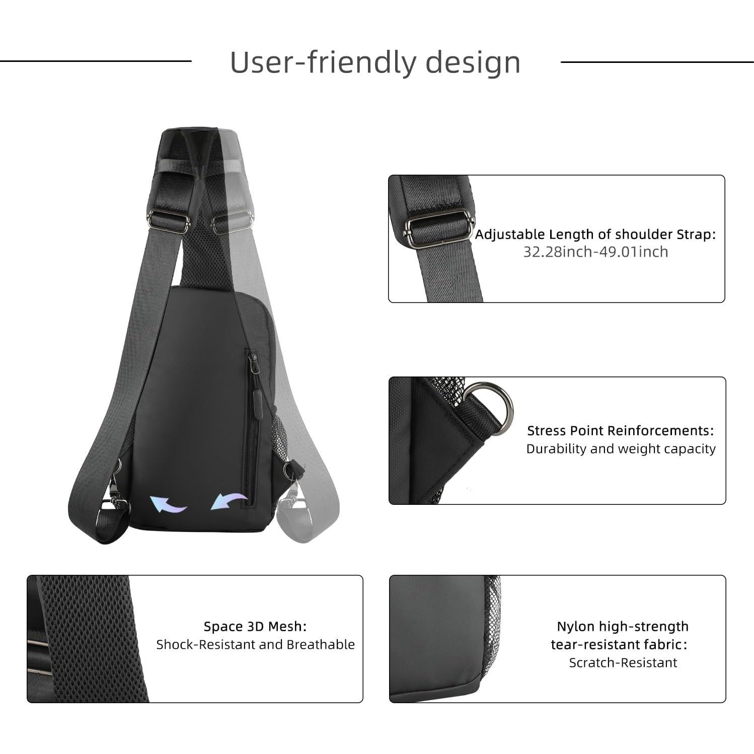 Bolso Cruzado Pequeño AMJ Negro para Hombre y Mujer