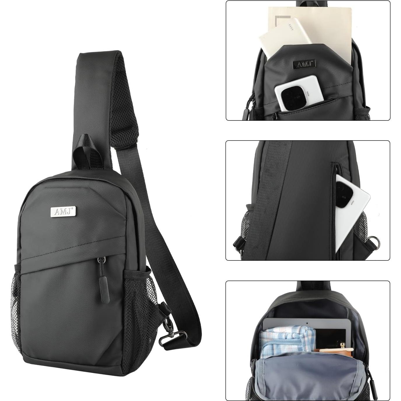 Bolso Cruzado Pequeño AMJ Negro para Hombre y Mujer