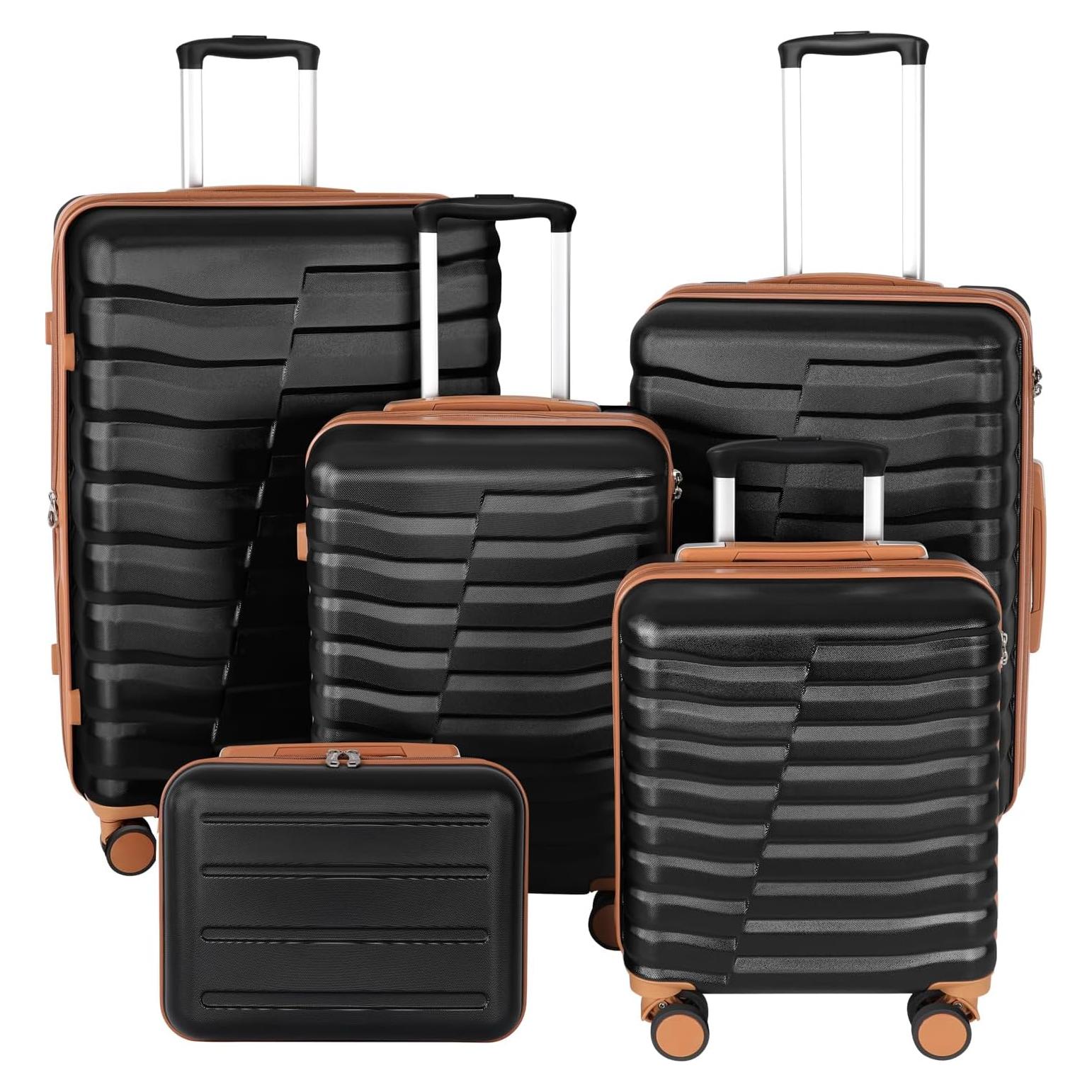 Juego de Equipaje 5 Piezas ABS+PC con Candado TSA Negro Marrón