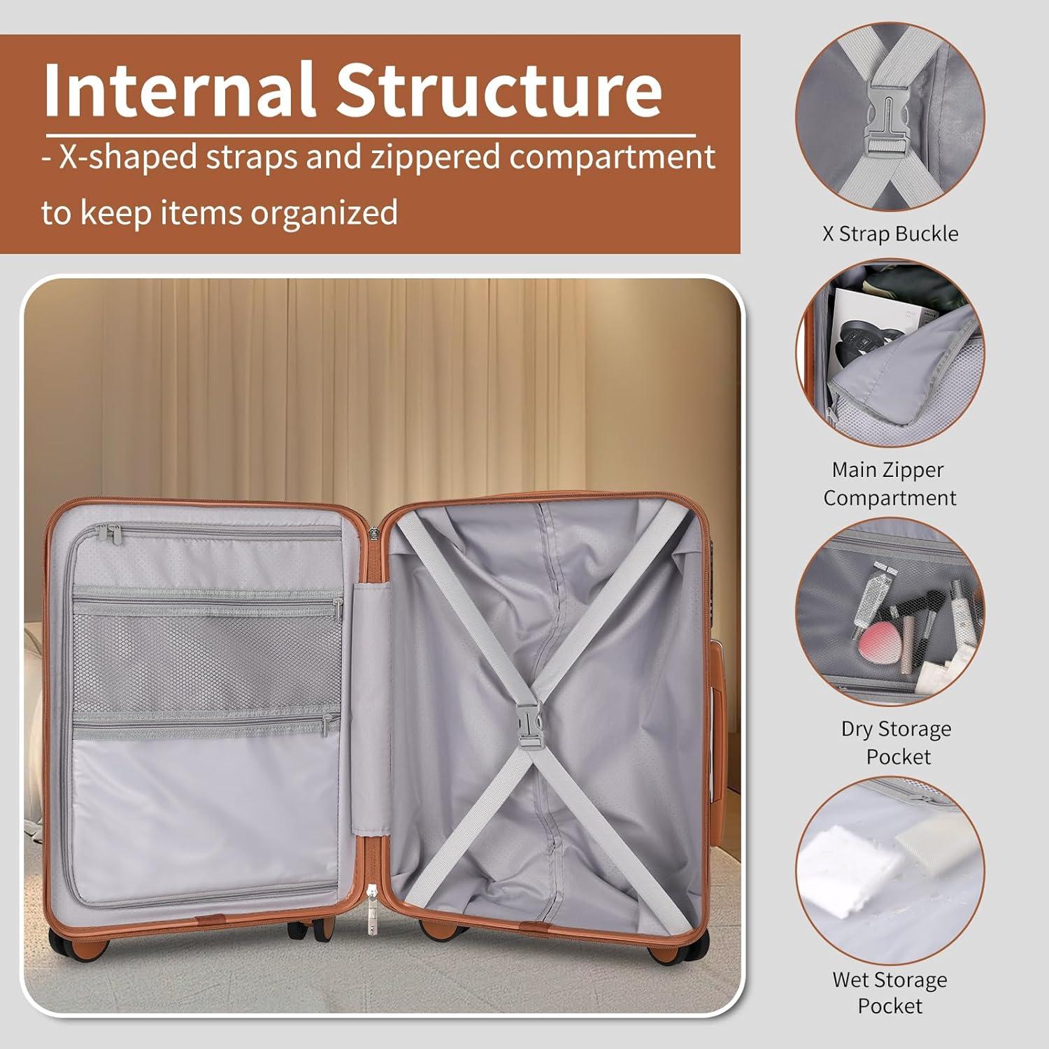 Juego de Equipaje 5 Piezas ABS+PC con Candado TSA Negro Marrón