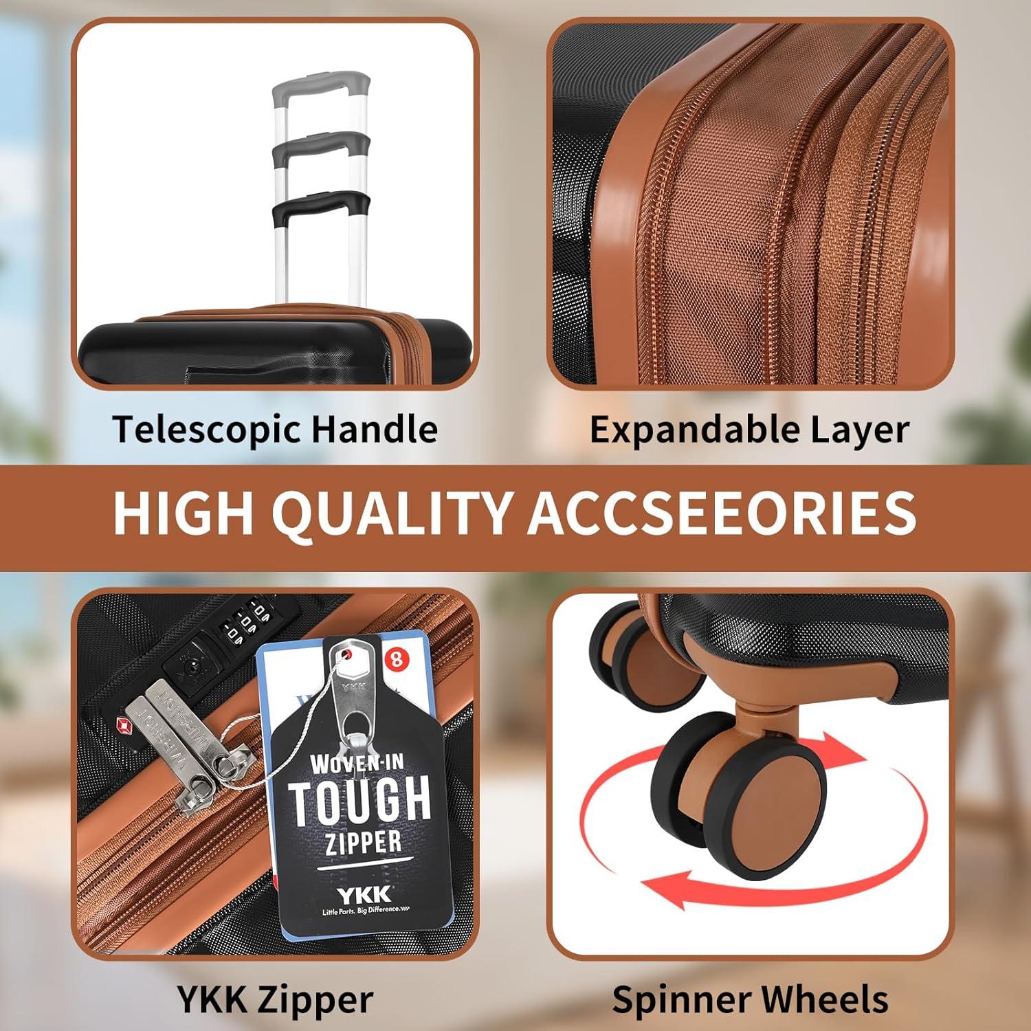 Juego de Equipaje 5 Piezas ABS+PC con Candado TSA Negro Marrón