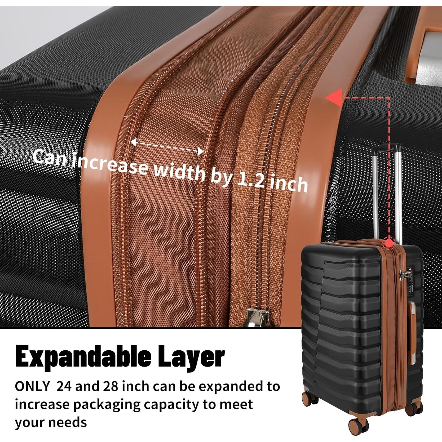 Juego de Equipaje 5 Piezas ABS+PC con Candado TSA Negro Marrón