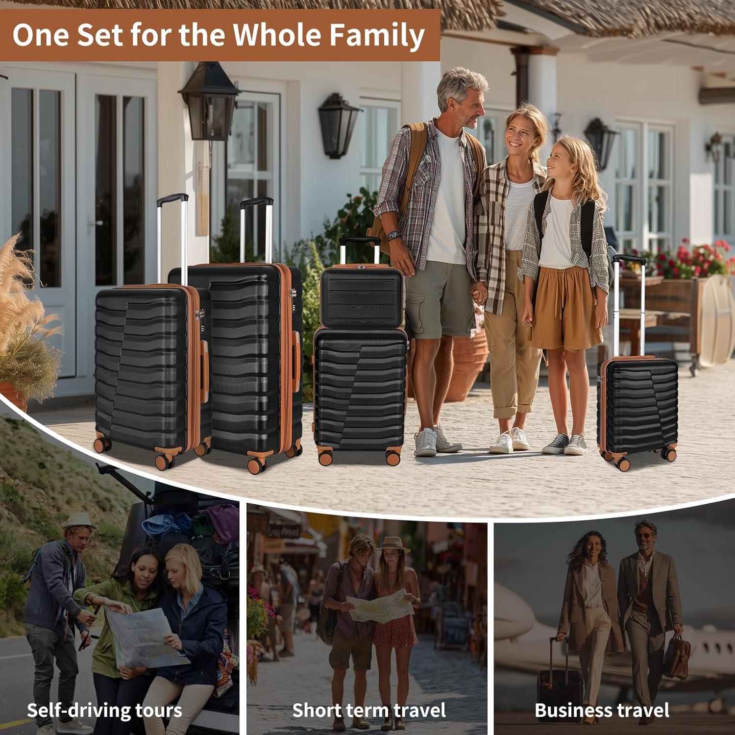 Juego de Equipaje 5 Piezas ABS+PC con Candado TSA Negro Marrón