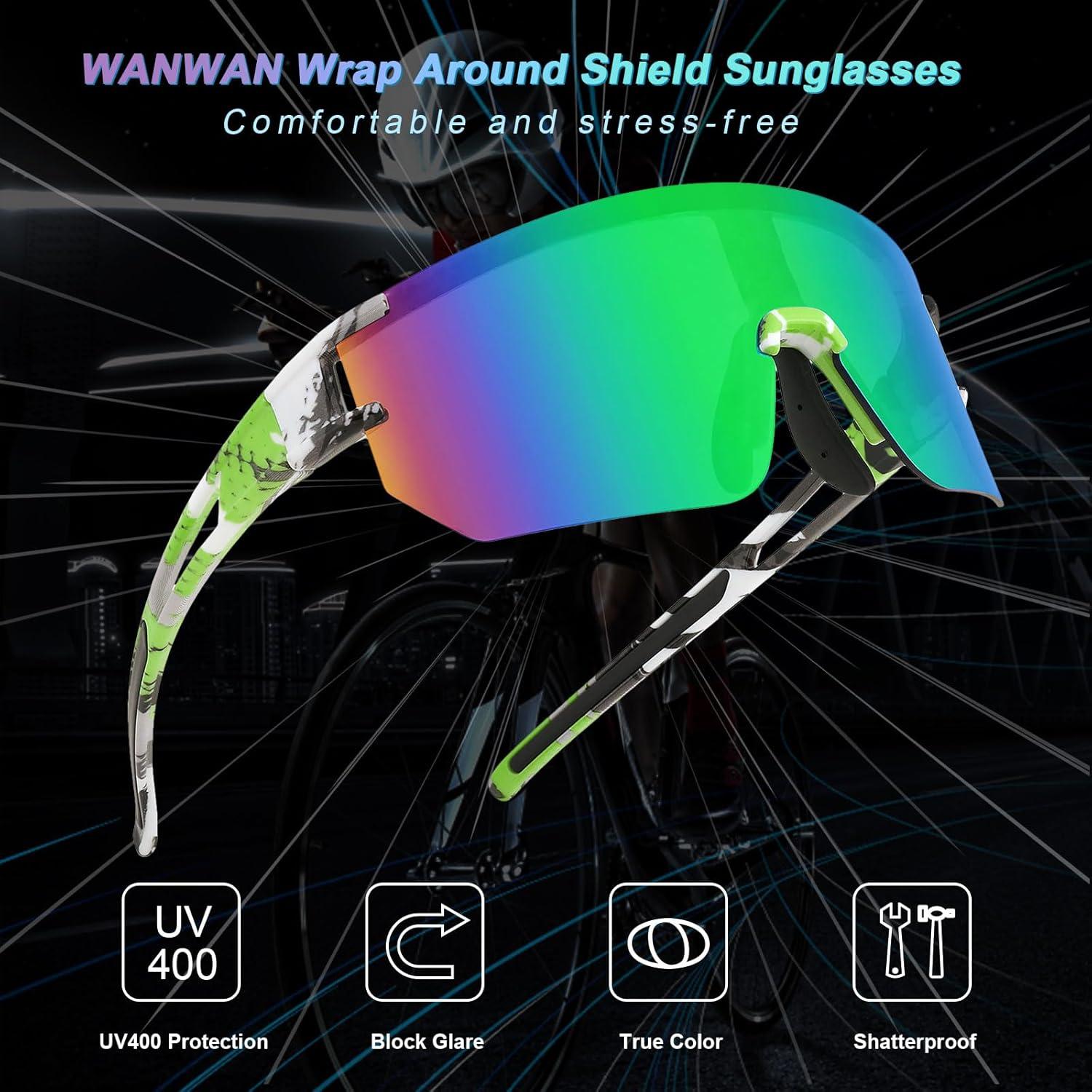 Gafas de Ciclismo WANWAN UV400 Lentes Espejados Verde