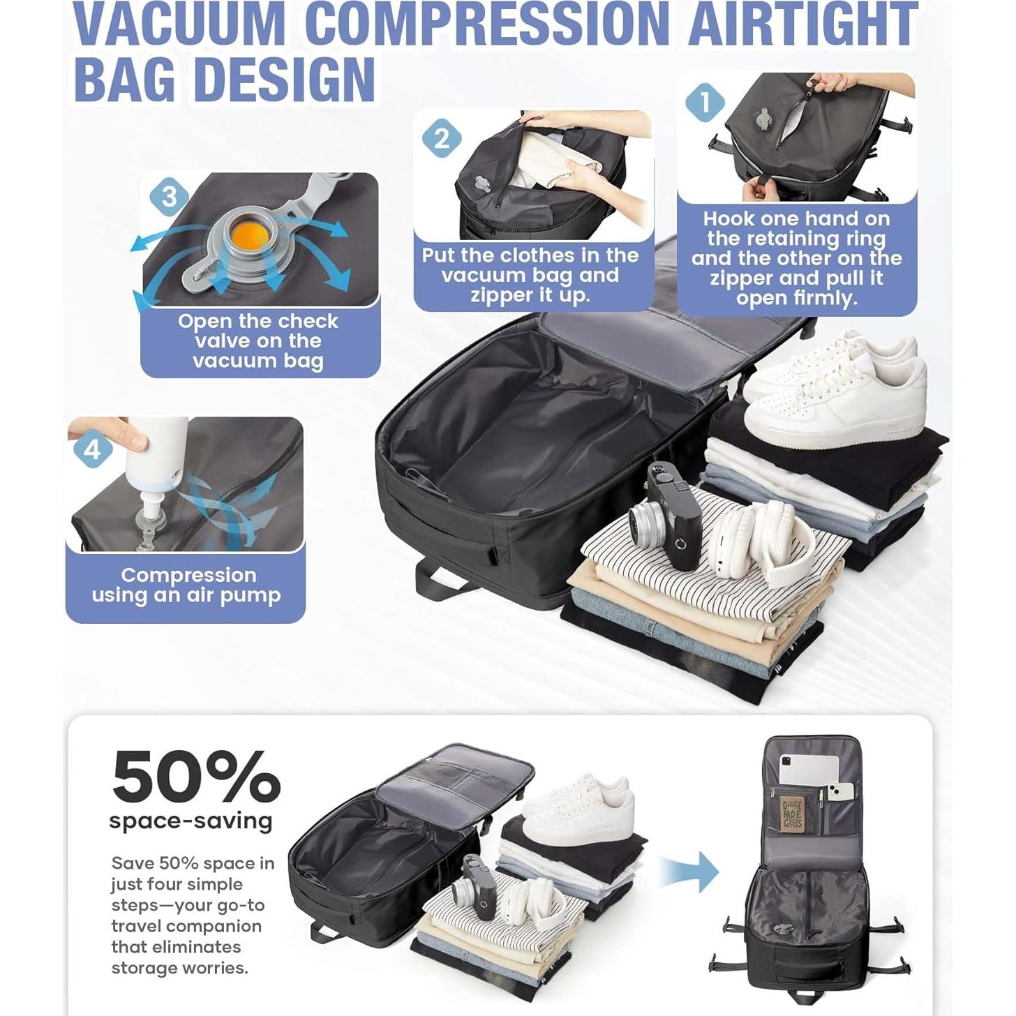 Mochila de viaje al vacío Vacpack 40L impermeable negra