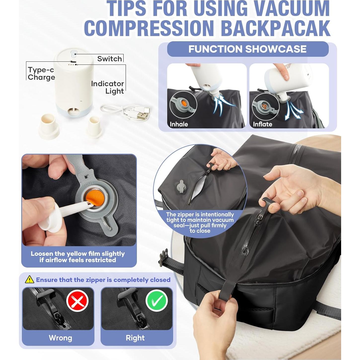 Mochila de viaje al vacío Vacpack 40L impermeable negra