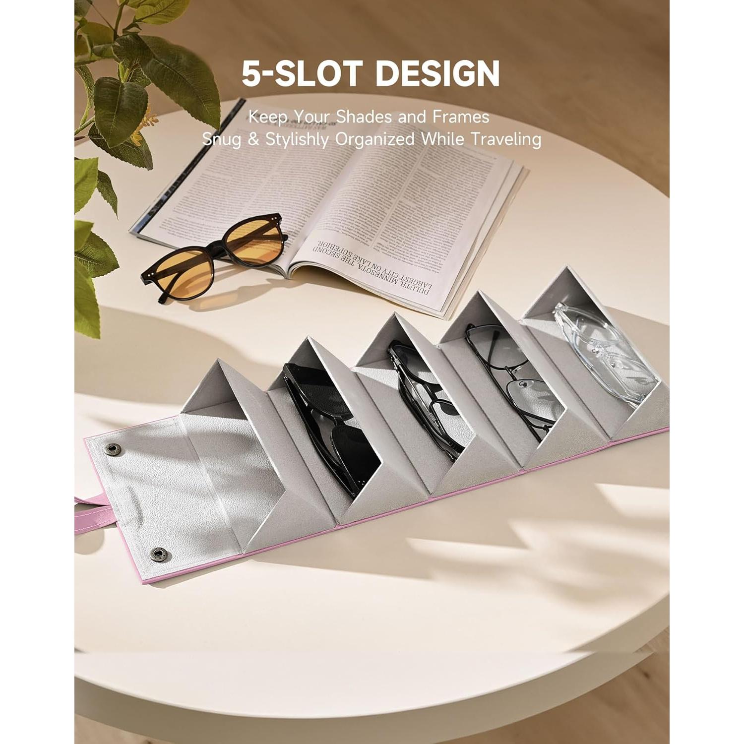 Organizador de Gafas CO-Z Plegable 5 Compartimentos Rosa