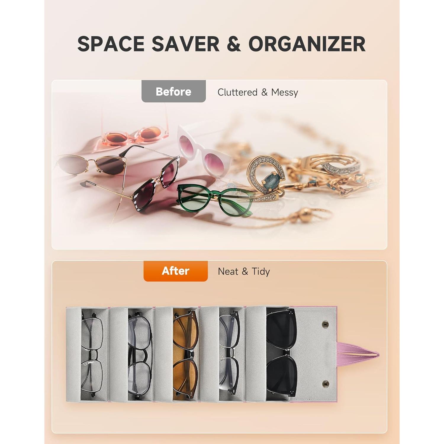 Organizador de Gafas CO-Z Plegable 5 Compartimentos Rosa