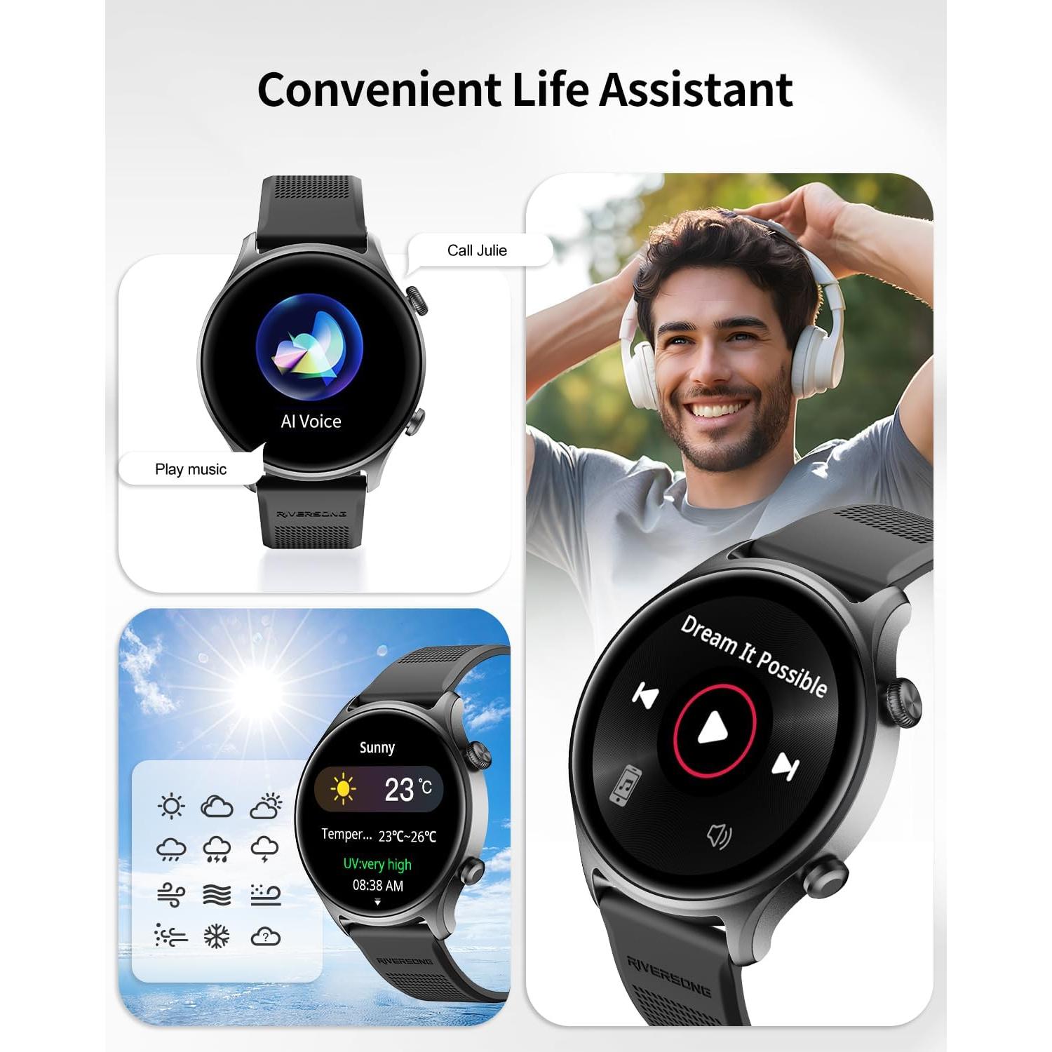 Reloj Inteligente RIVERSONG Motive 7C Negro 1.52" Fitness