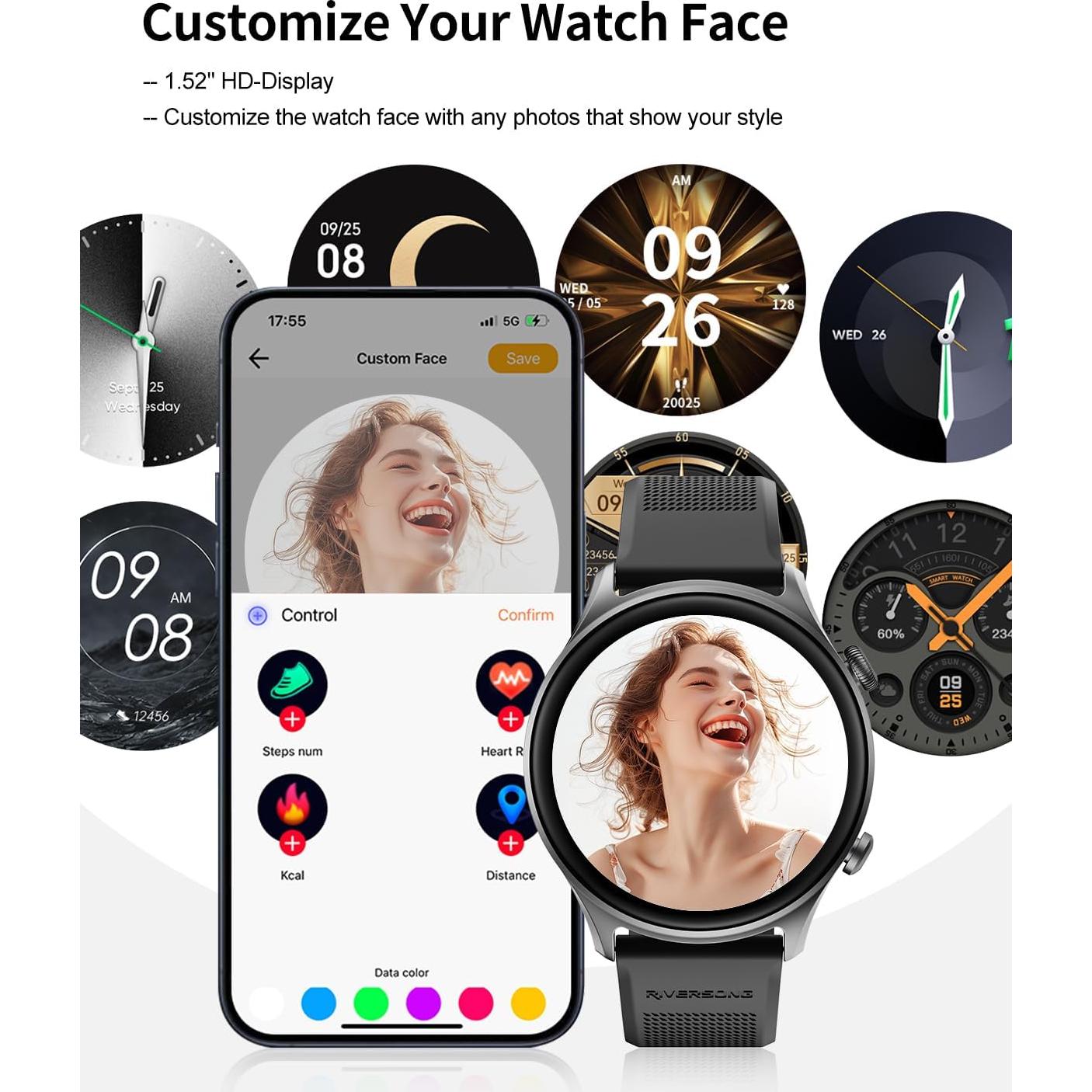 Reloj Inteligente RIVERSONG Motive 7C Negro 1.52" Fitness