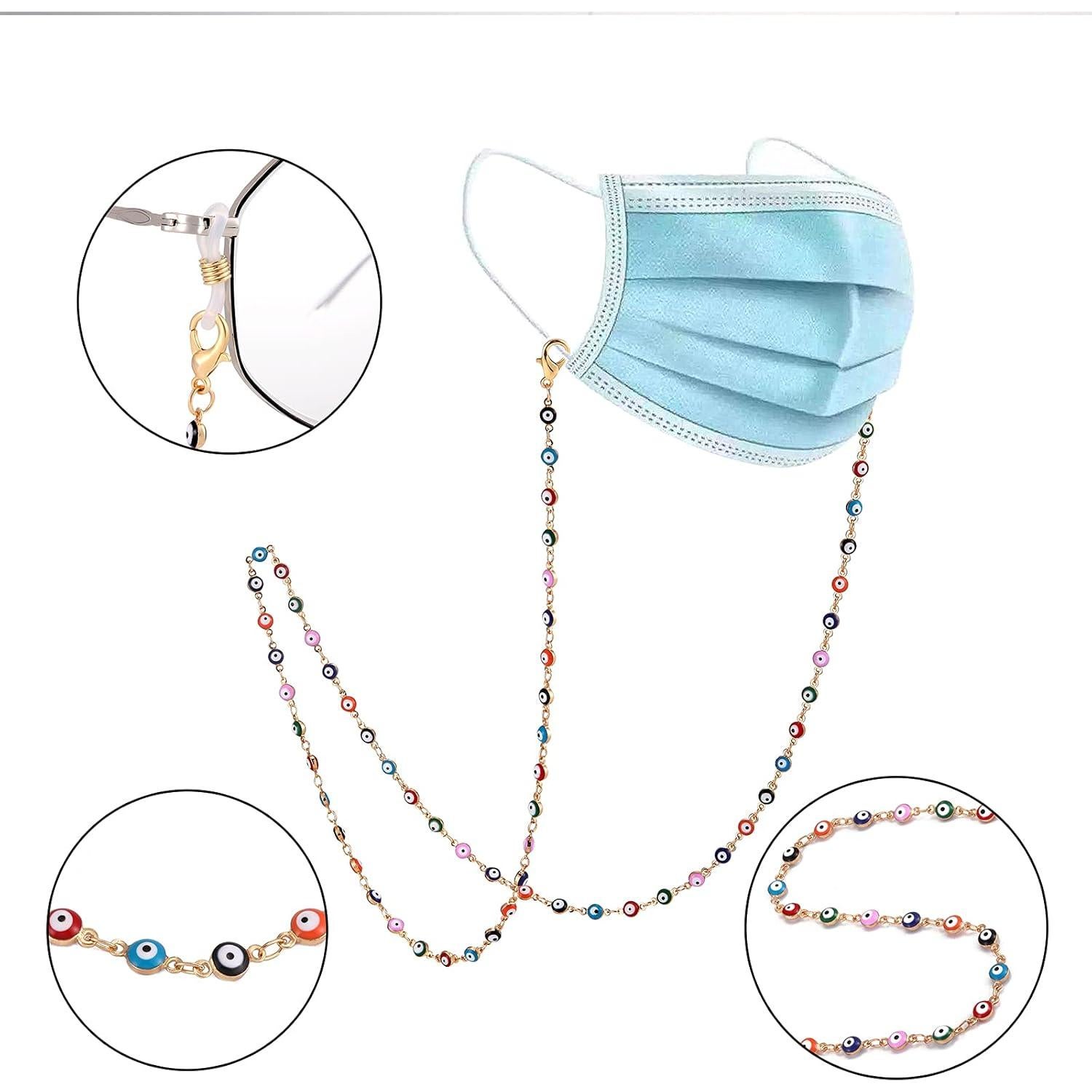 Cadena para Gafas Elegante 2 Pcs Oro y Perlas 70 cm