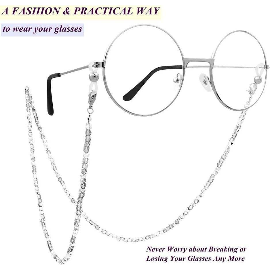 Cadena de Gafas KAI 70cm Cuentas de Vidrio Plateadas