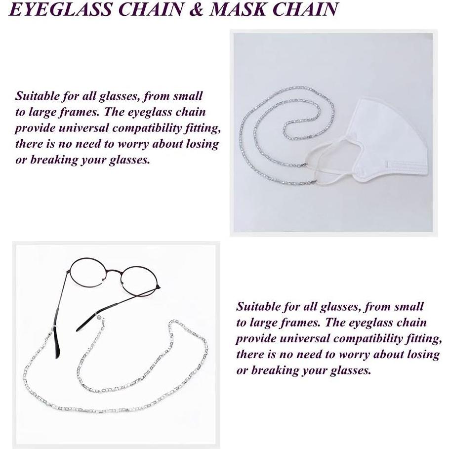 Cadena de Gafas KAI 70cm Cuentas de Vidrio Plateadas