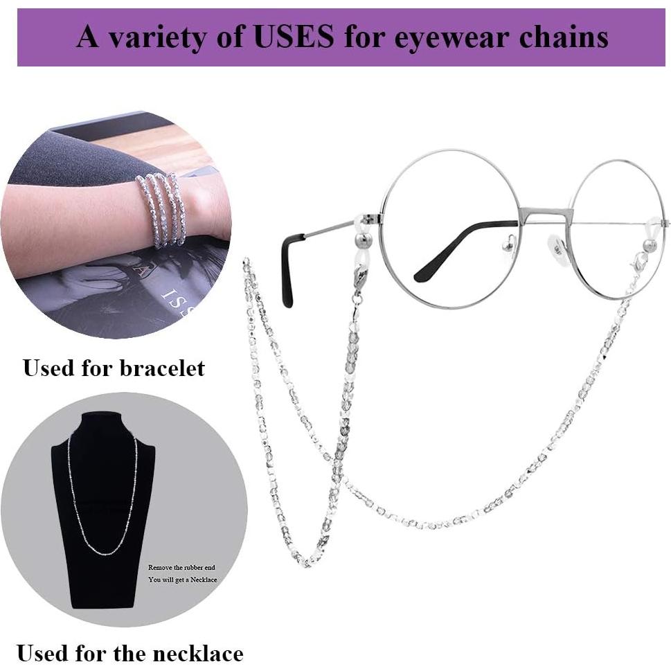 Cadena de Gafas KAI 70cm Cuentas de Vidrio Plateadas