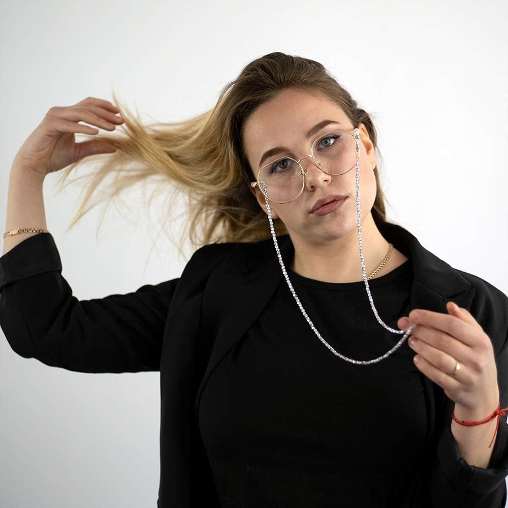 Cadena de Gafas KAI 70cm Cuentas de Vidrio Plateadas