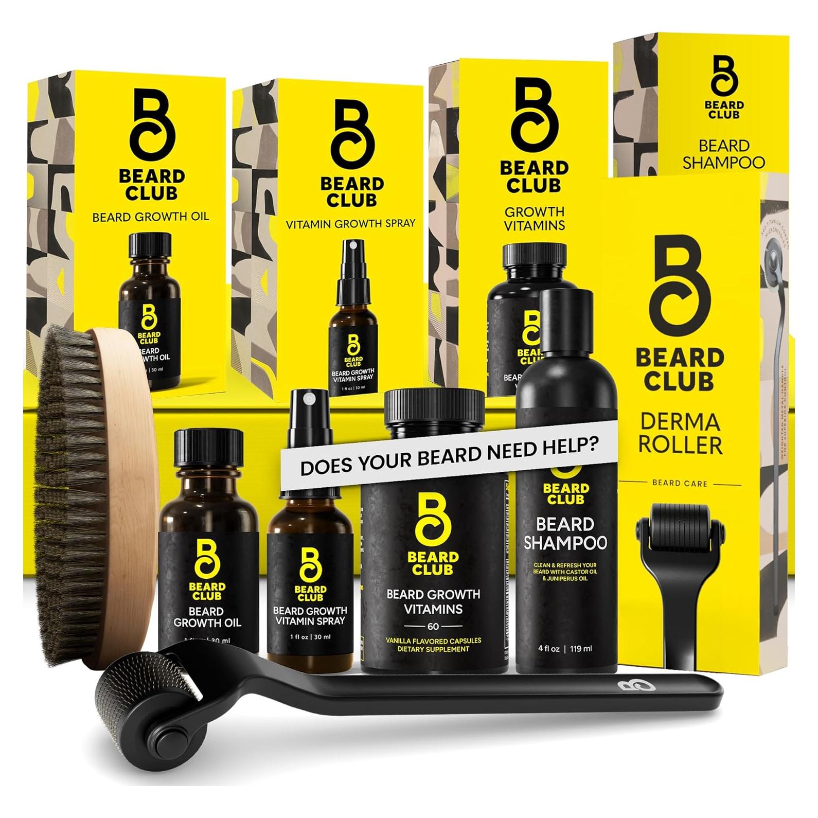 Kit Crecimiento Barba The Beard Club - Rodillo, Aceite, Champú