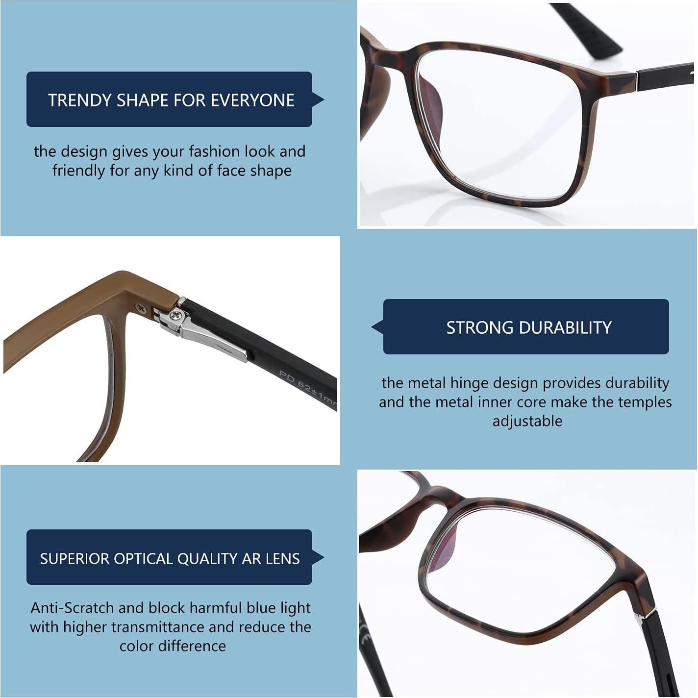 Gafas de lectura Bluemoky con luz azul y marco cuadrado