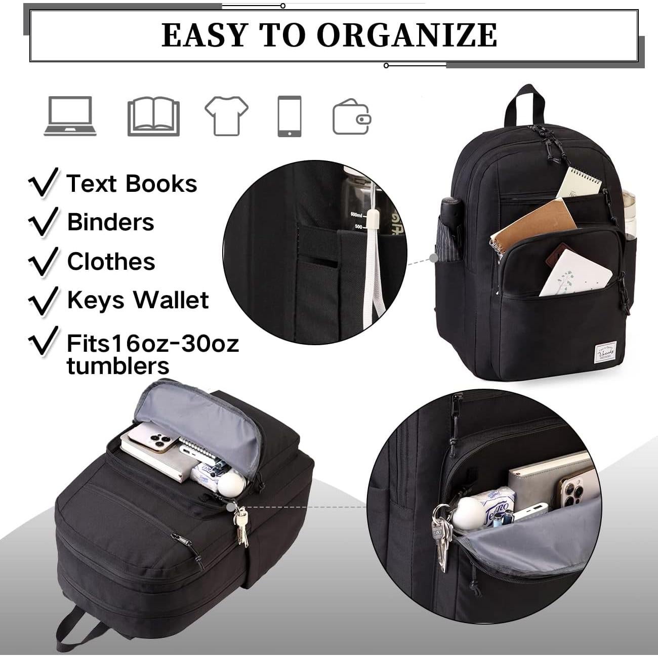 Mochila Escolar Unisex VASCHY Negra 21L para Libros y Viajes