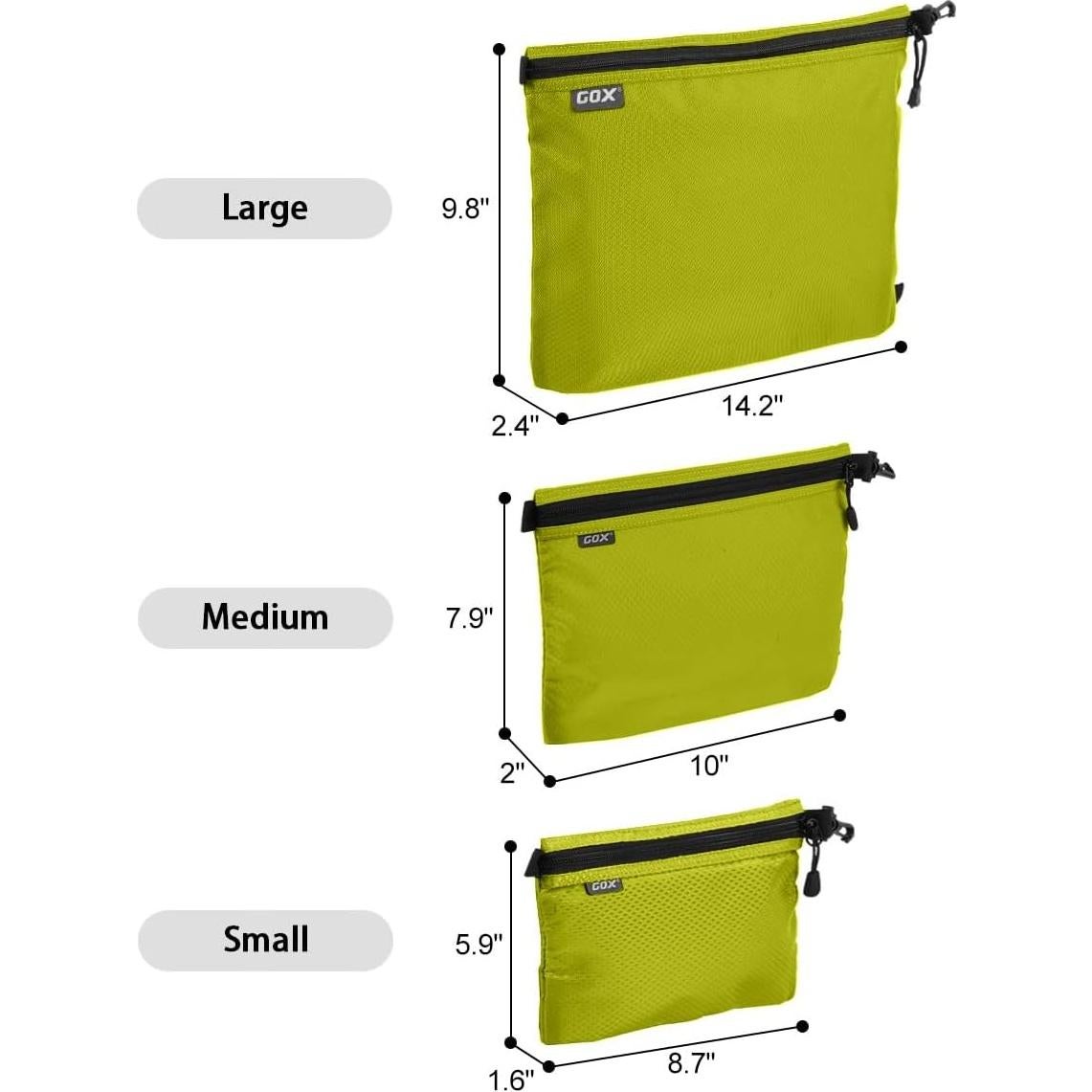 Bolsa de Aseo de Viaje GOX 3 Piezas Nylon Verde Organizador