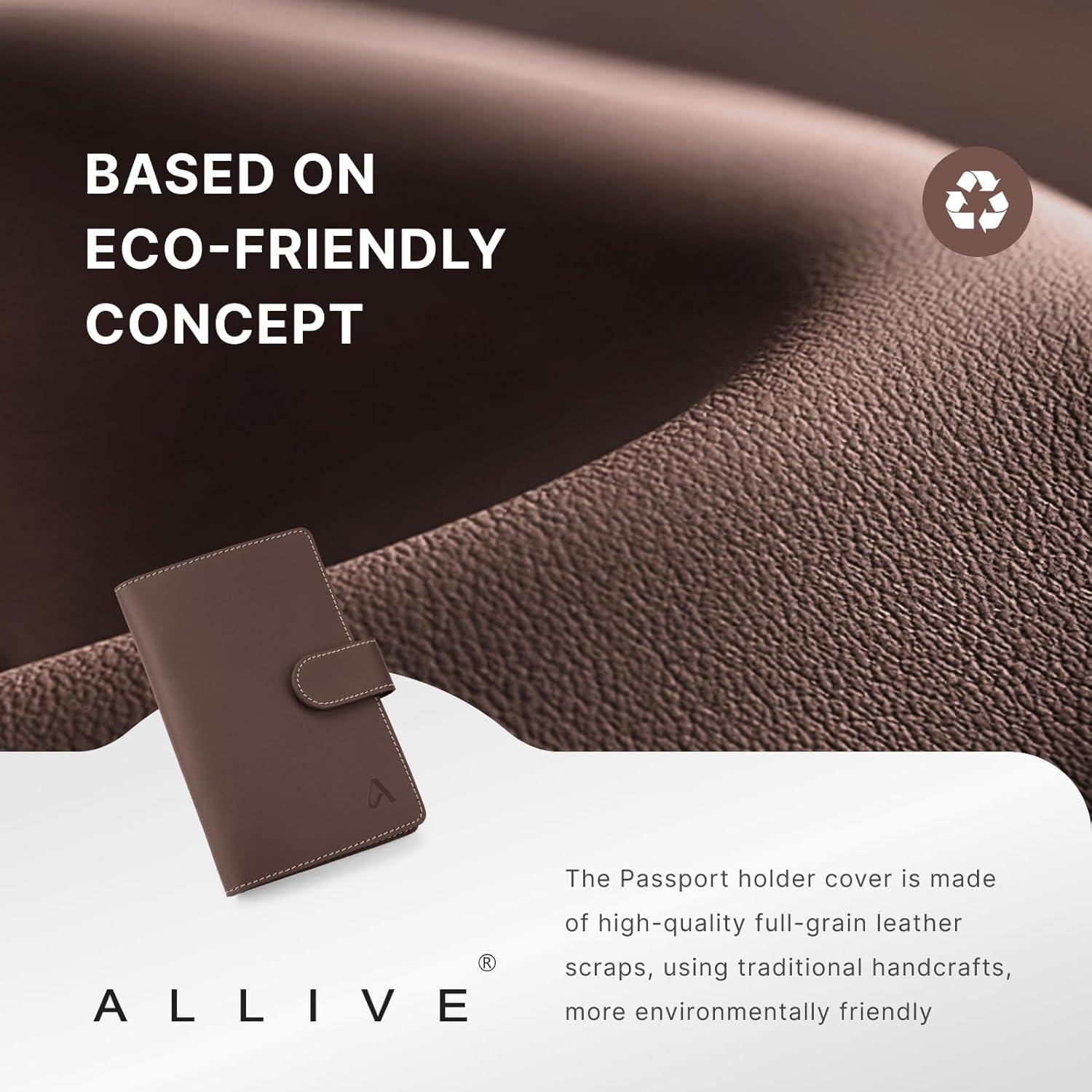 Portafolios Familiar ALLIVE para Pasaporte con Bloqueo RFID y AirTag - Marrón