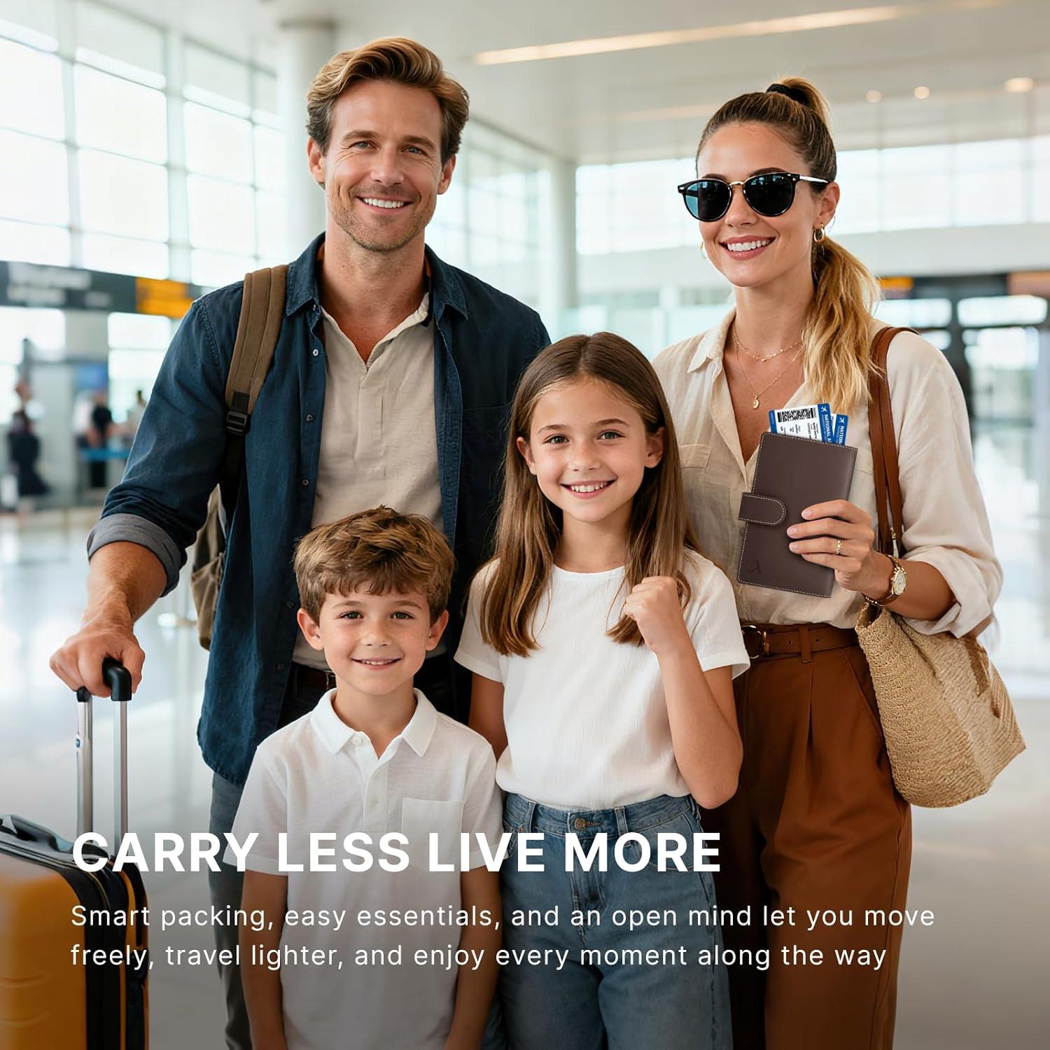 Portafolios Familiar ALLIVE para Pasaporte con Bloqueo RFID y AirTag - Marrón