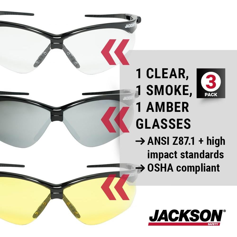 Gafas de Seguridad Jackson SG - Lentes Antiarañazos - 3 Estilos