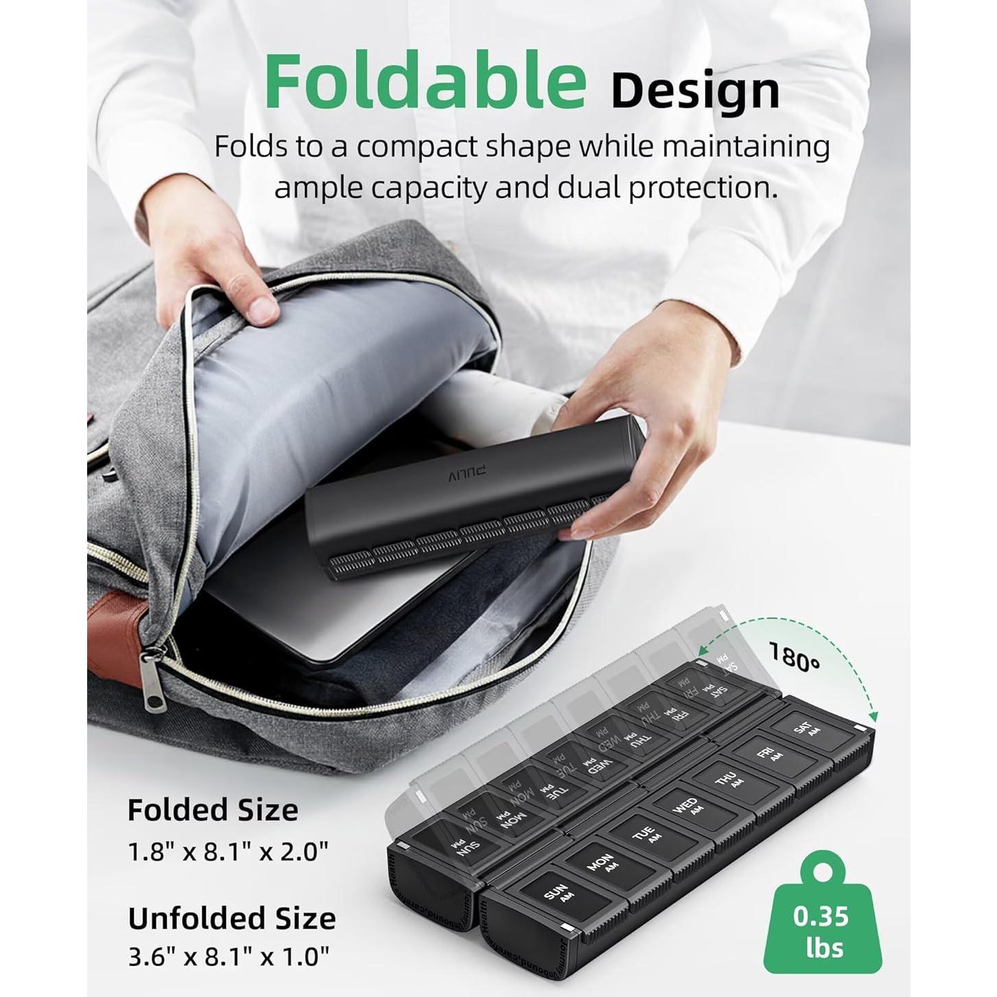 Organizador Semanal de Pastillas PULIV AM PM Plegable 14 Compartimentos