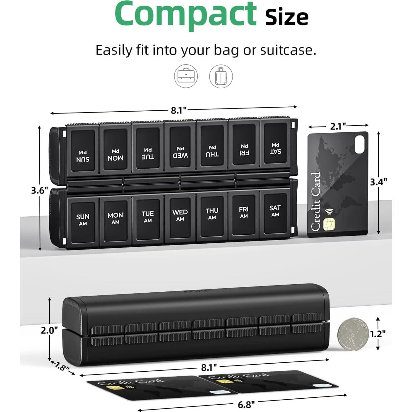 Organizador Semanal de Pastillas PULIV AM PM Plegable 14 Compartimentos