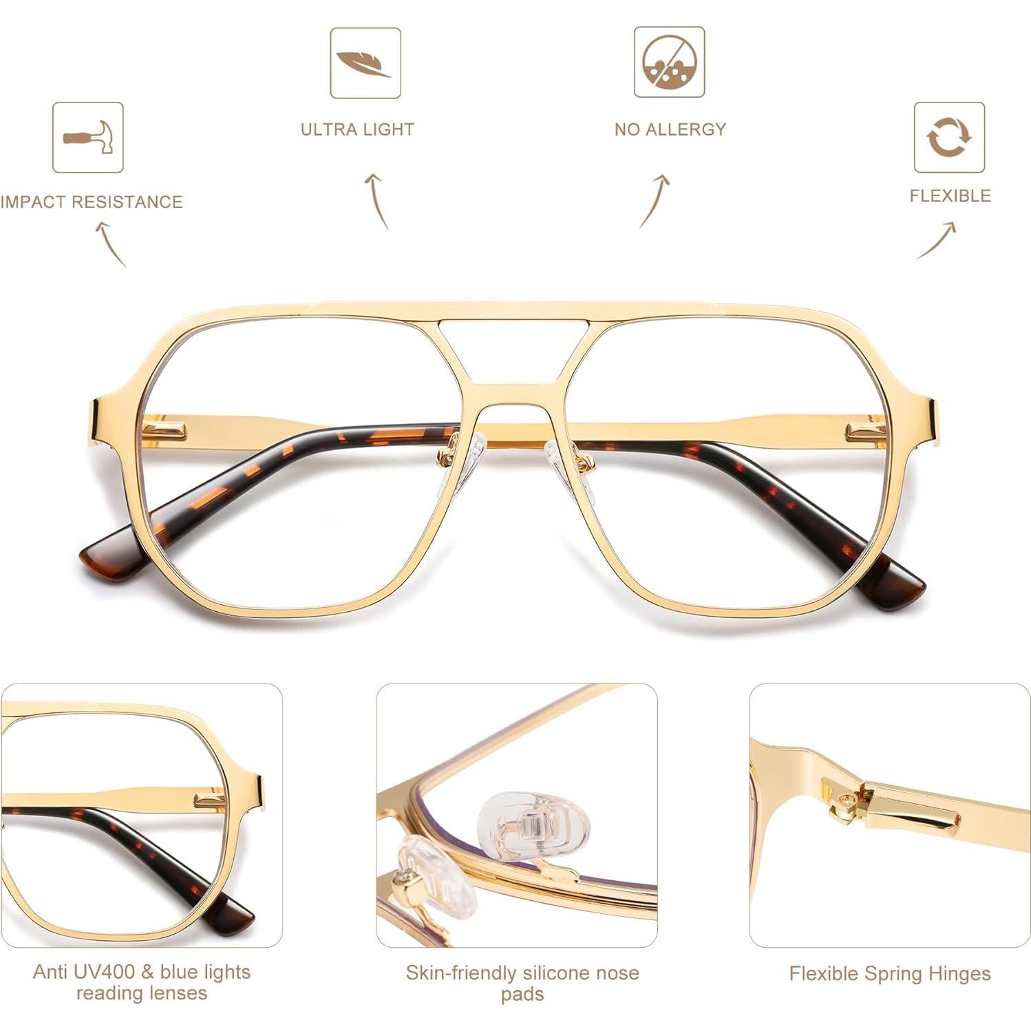 Gafas de Lectura AMOMOMA Retro Aviador Filtro Luz Azul 3 Pzas