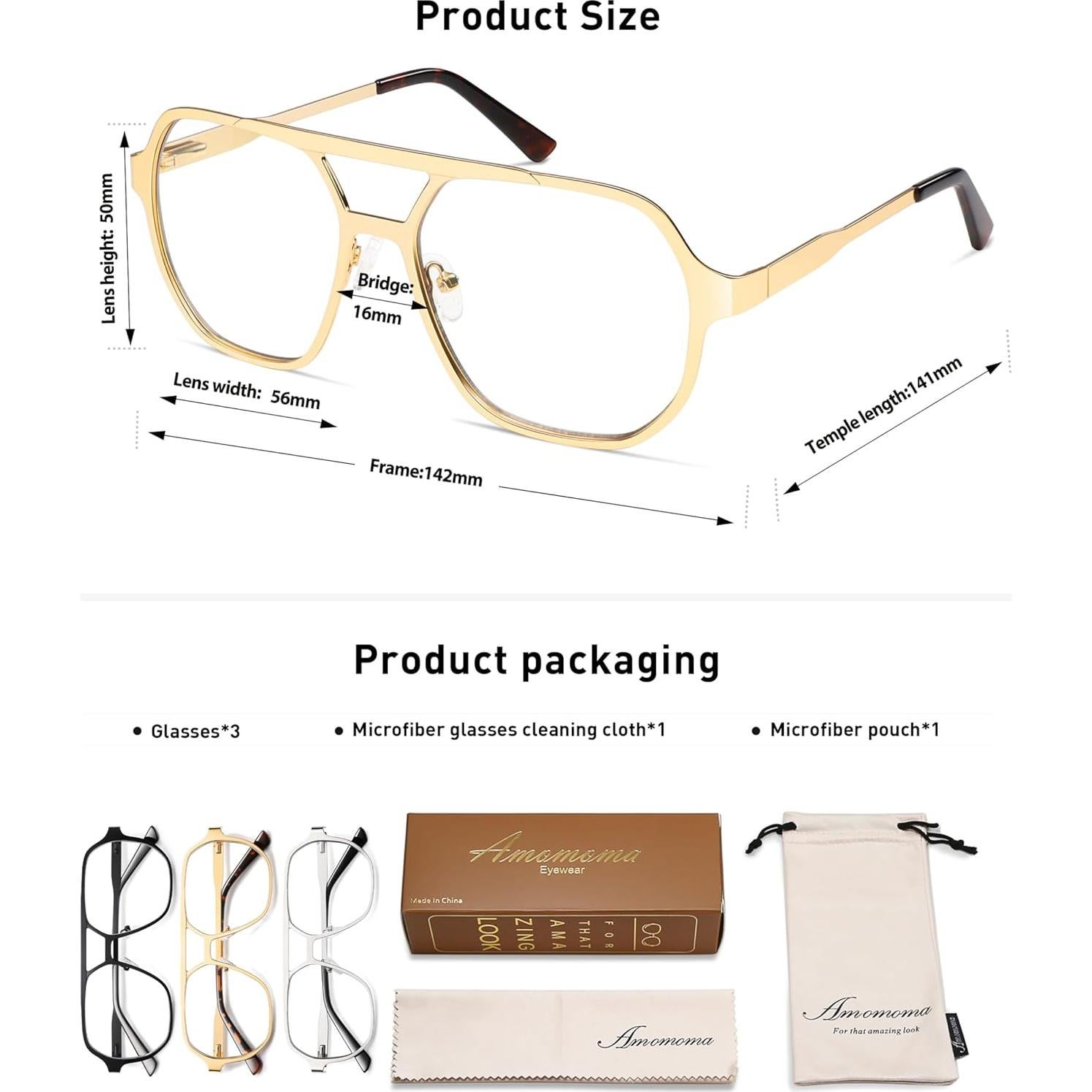 Gafas de Lectura AMOMOMA Retro Aviador Filtro Luz Azul 3 Pzas