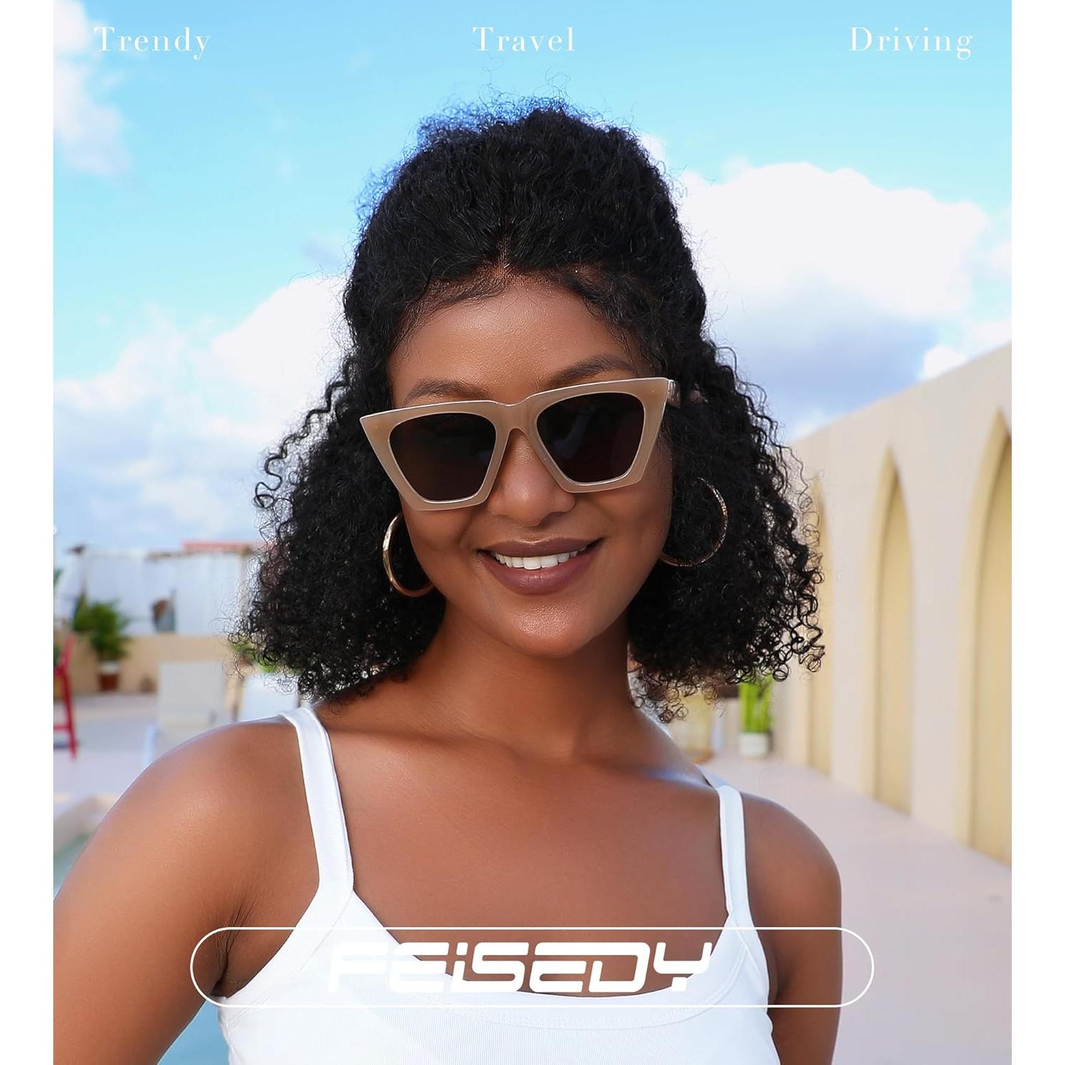 Gafas de sol cuadradas FEISEDY UV400 para mujer marrón