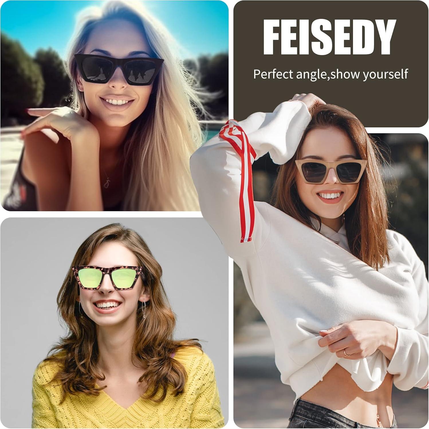Gafas de sol cuadradas FEISEDY UV400 para mujer marrón