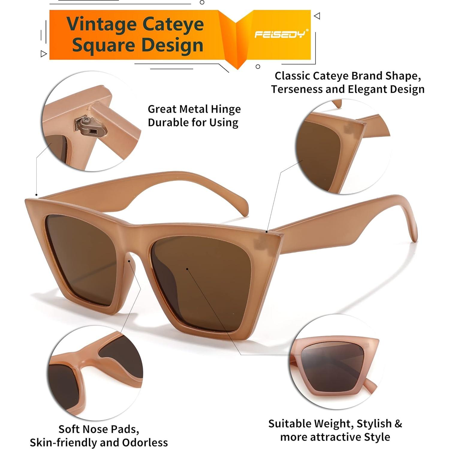 Gafas de sol cuadradas FEISEDY UV400 para mujer marrón