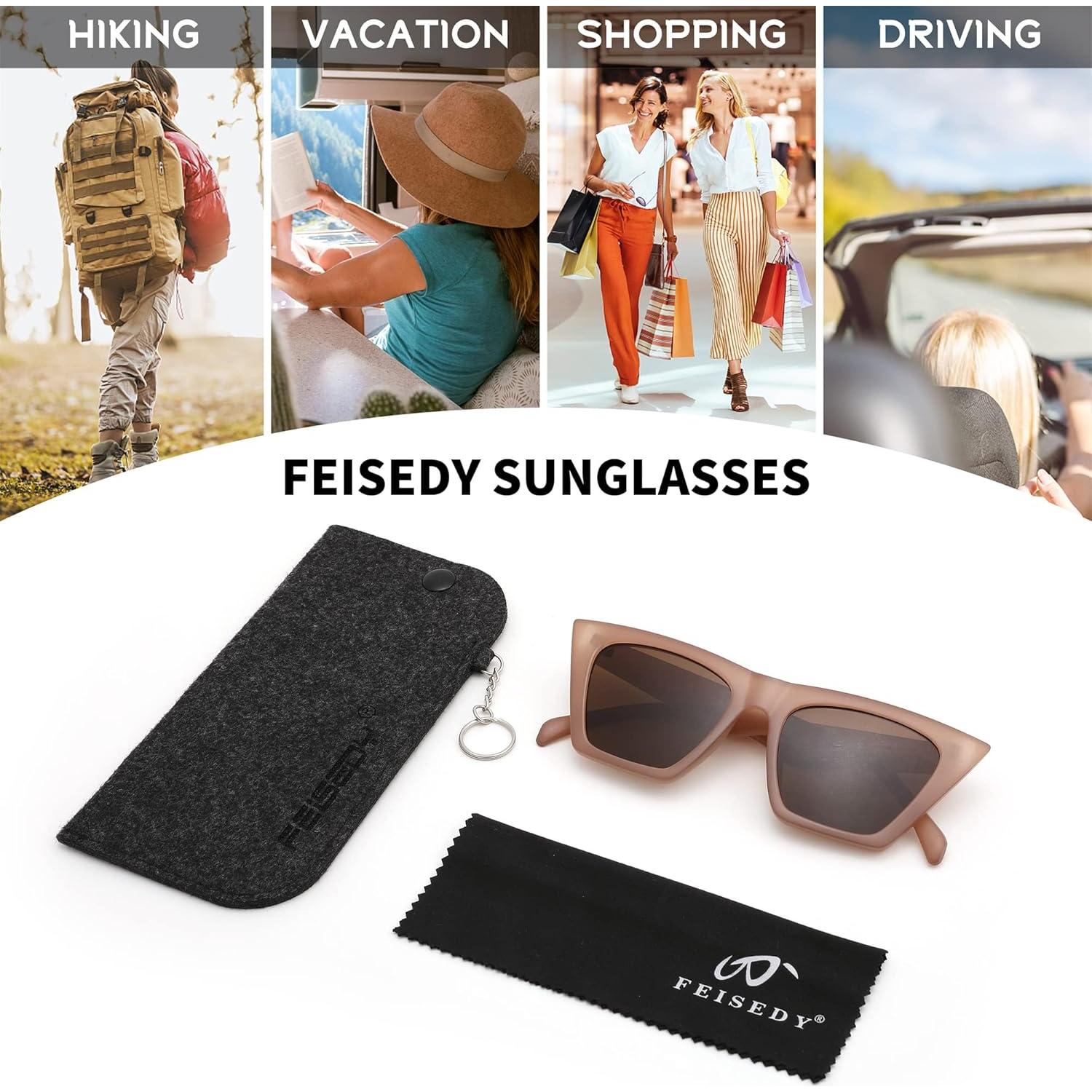 Gafas de sol cuadradas FEISEDY UV400 para mujer marrón