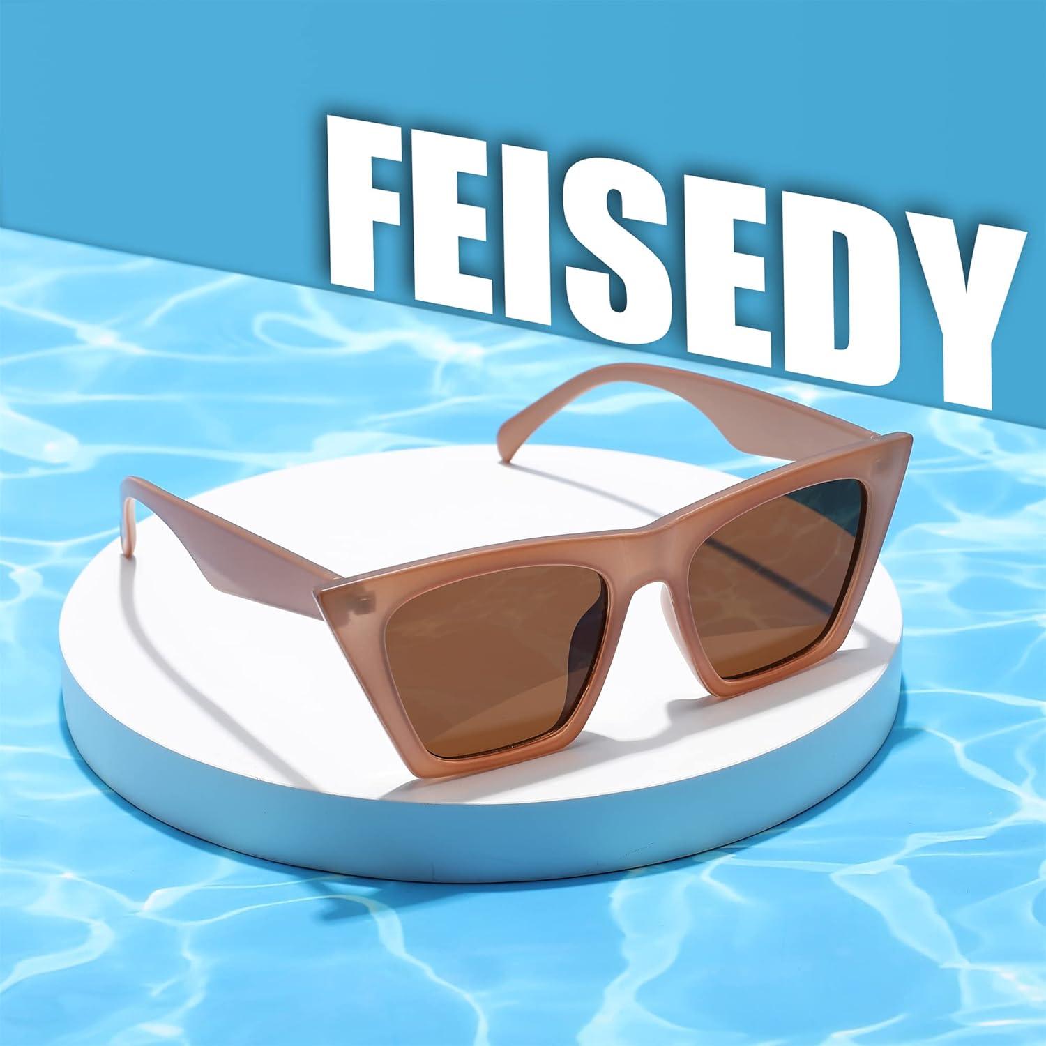 Gafas de sol cuadradas FEISEDY UV400 para mujer marrón