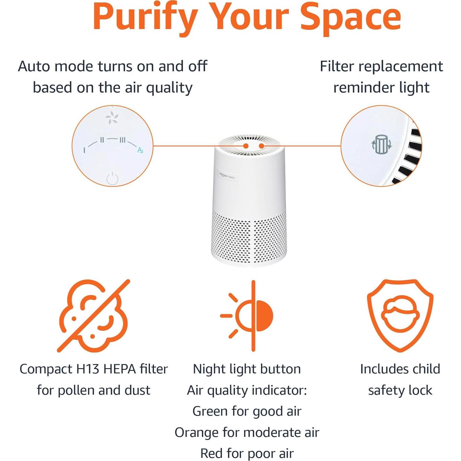 Purificador de Aire Amazon Basics AC2224A 3 Etapas 99 m²