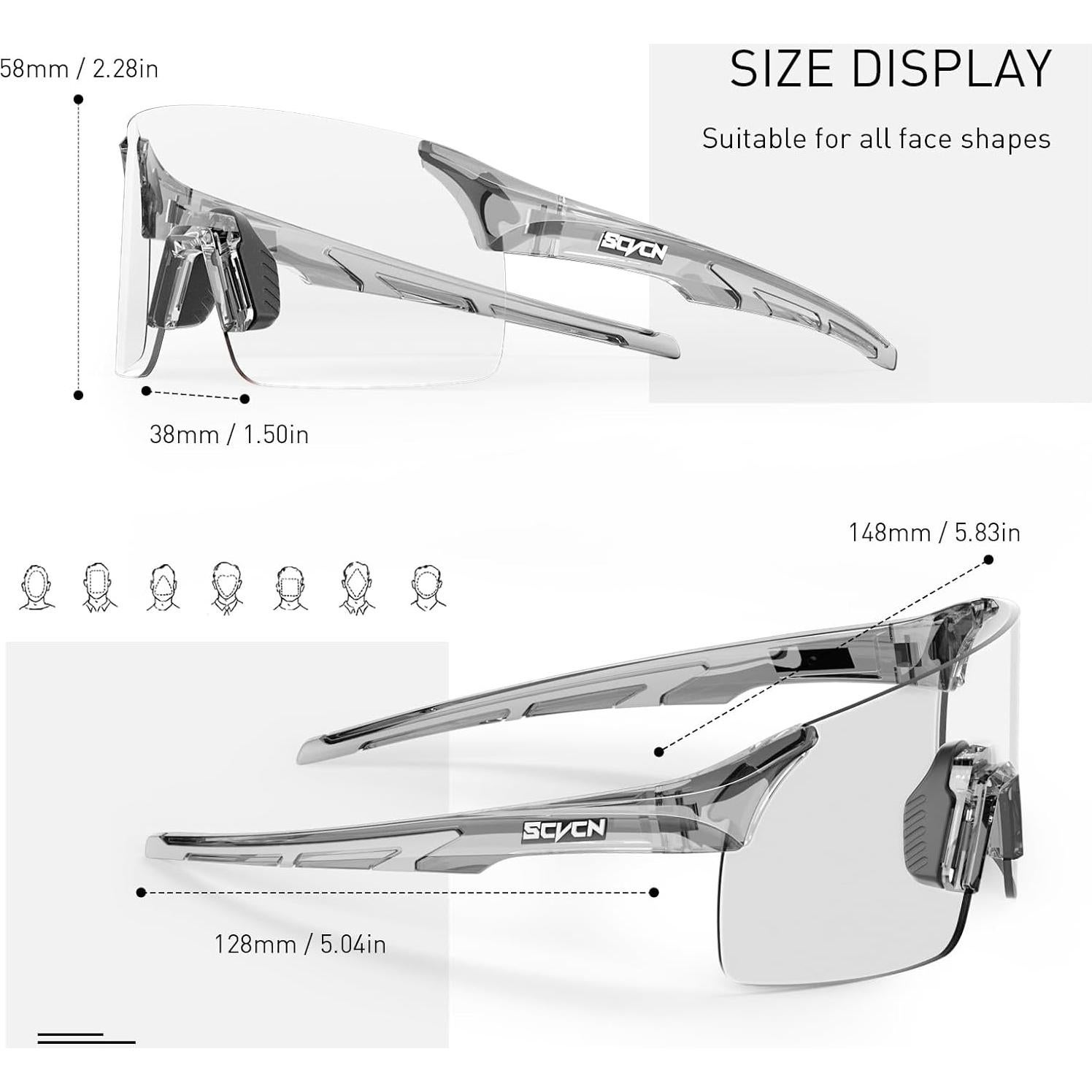 Gafas de Ciclismo Fotocromáticas SCVCN Plata UV400