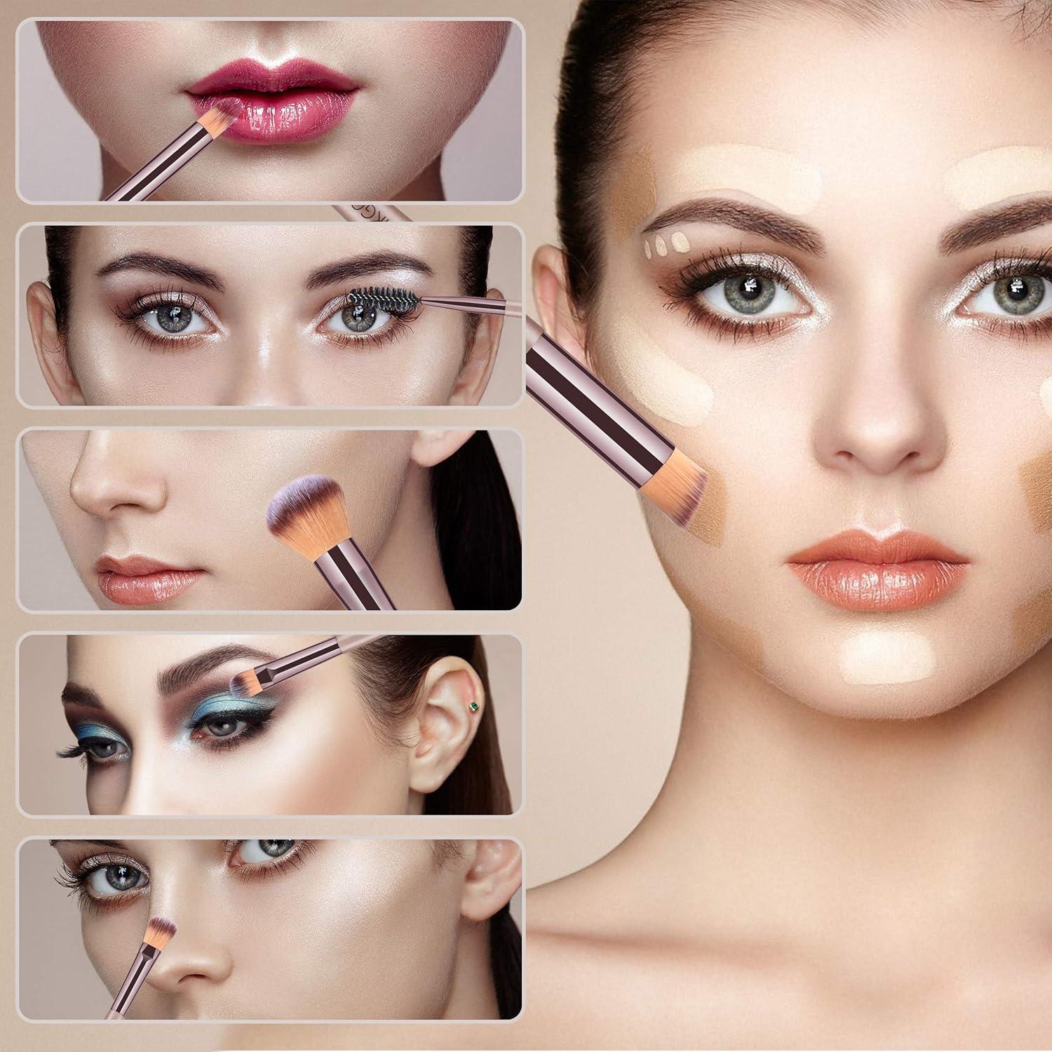 Juego de Brochas de Maquillaje HEYMKGO 15PCS Champagne Gold