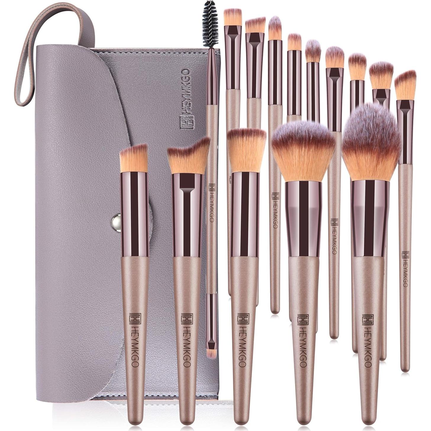 Juego de Brochas de Maquillaje HEYMKGO 15PCS Champagne Gold