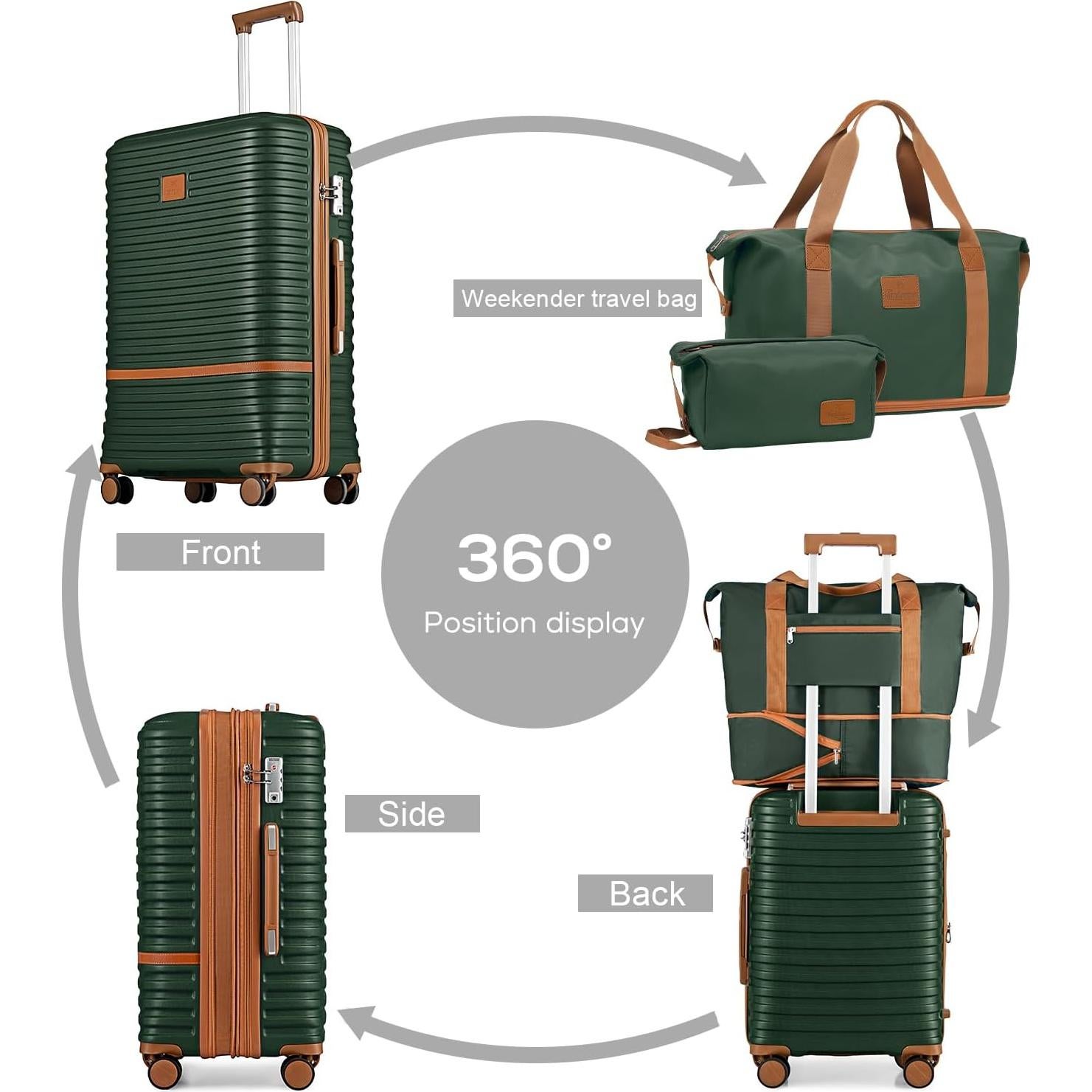 Juego de Equipaje Joyway 5 Piezas 20/24/28 Pulgadas Verde Marrón